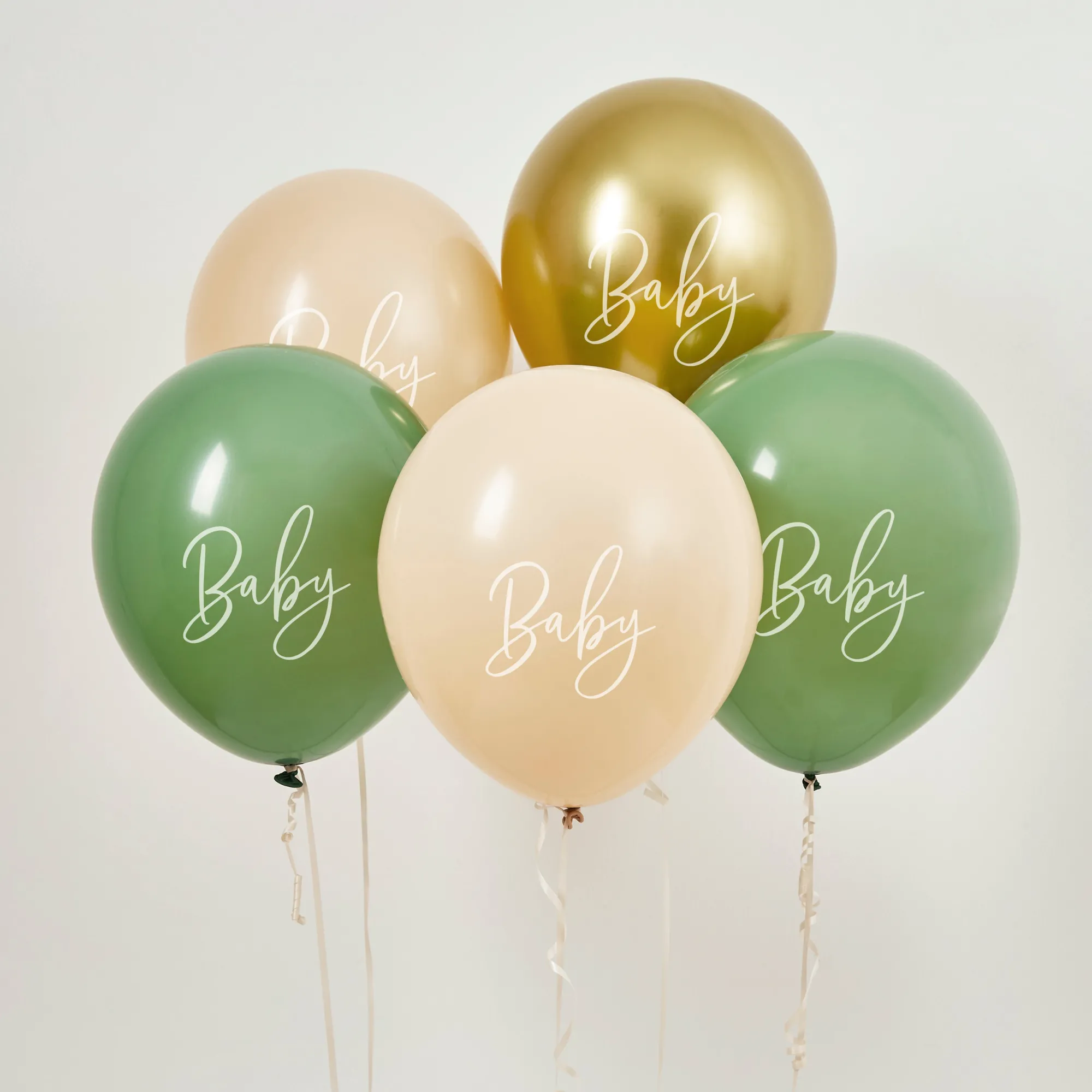 Balloons|Baby Shower*Whistlefish Sage, Nude & Gold 'Baby' 5pcs Balloons