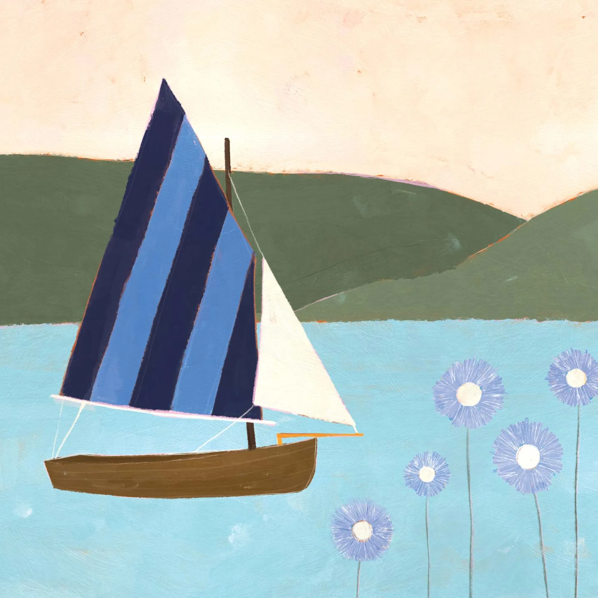 Coastal Scenes|Featured Artwork*Whistlefish Sailing by the Daisies Framed Print