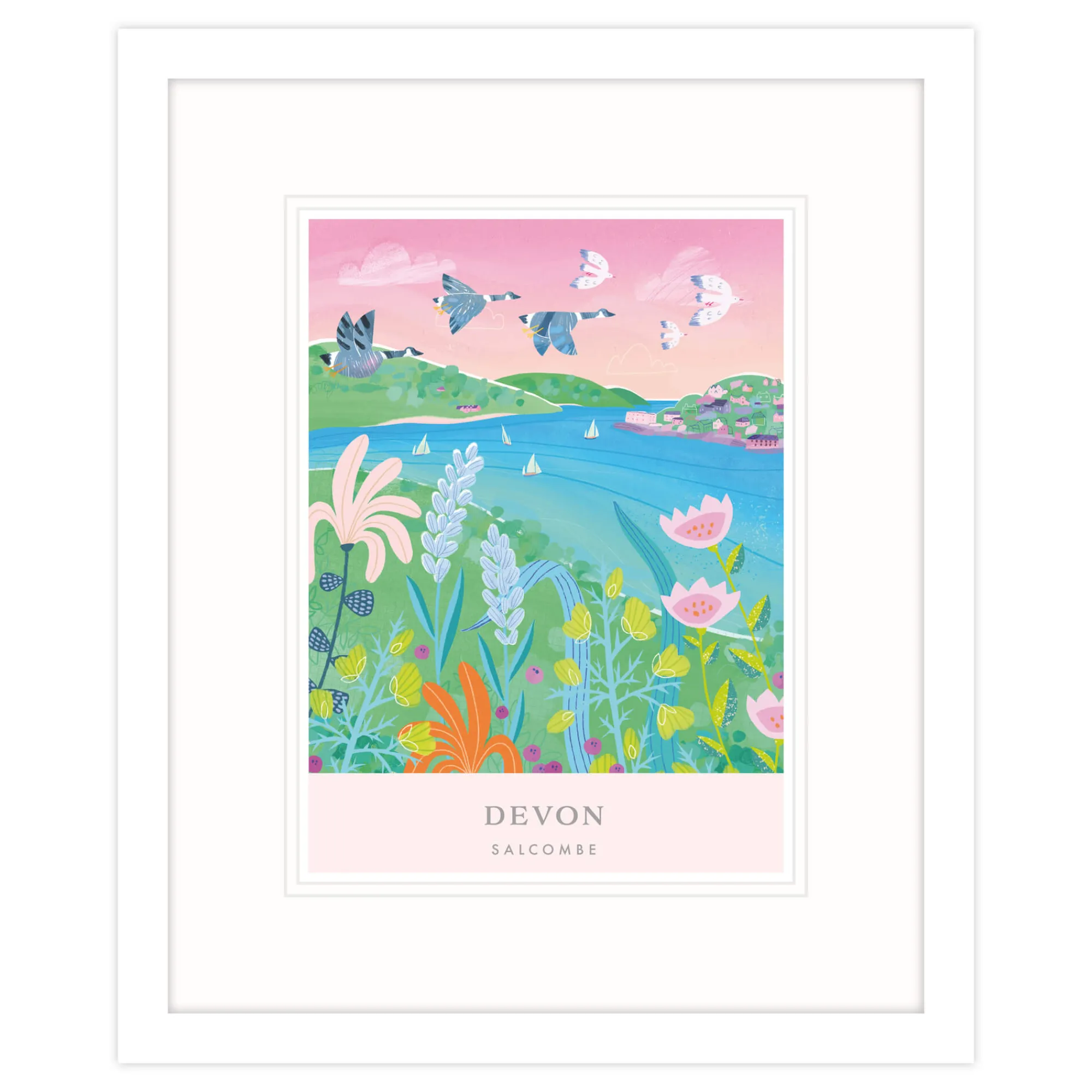 Salcombe|Devon*Whistlefish Salcombe Brights Med Framed Print