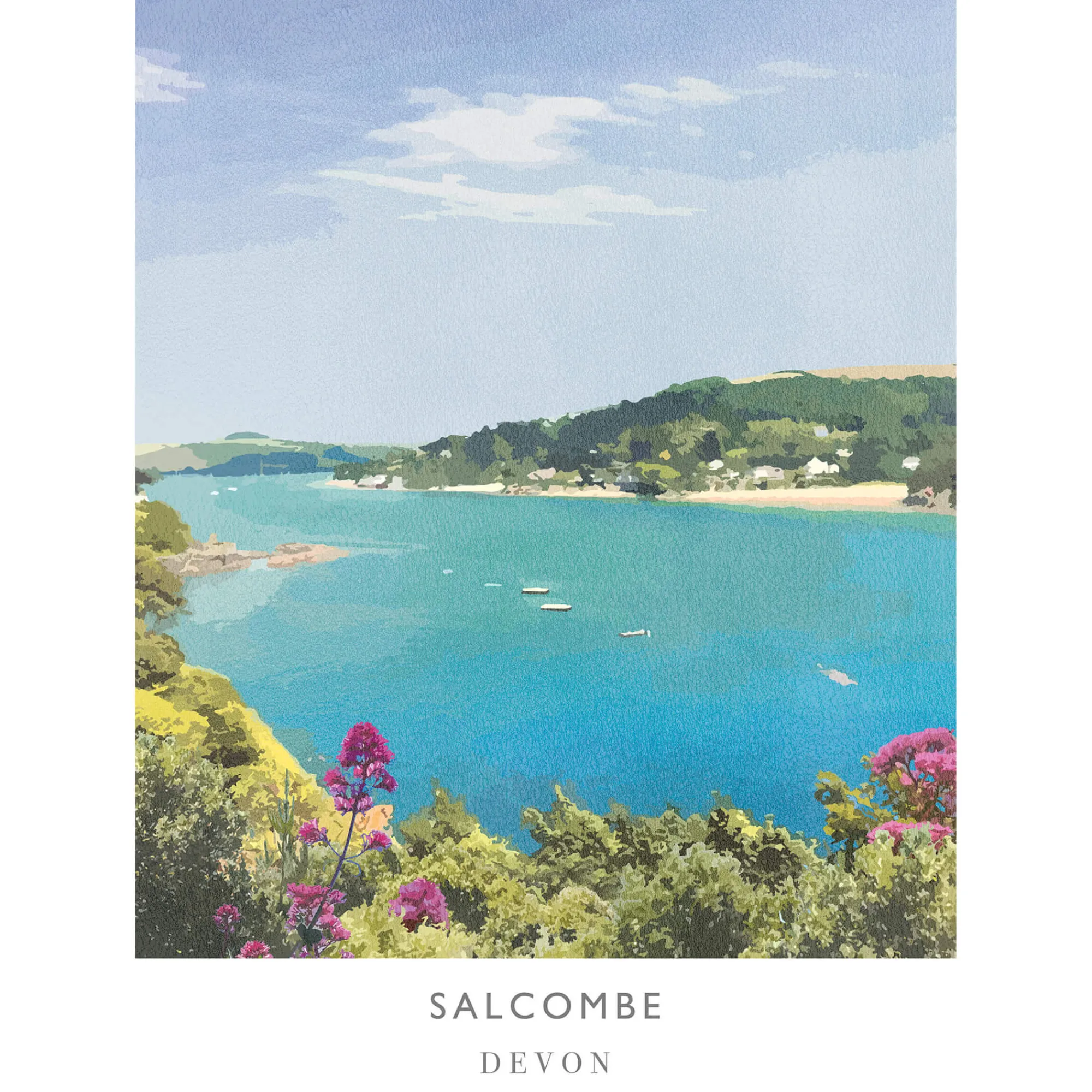 Unframed Prints*Whistlefish Salcombe Devon Travel Art Print