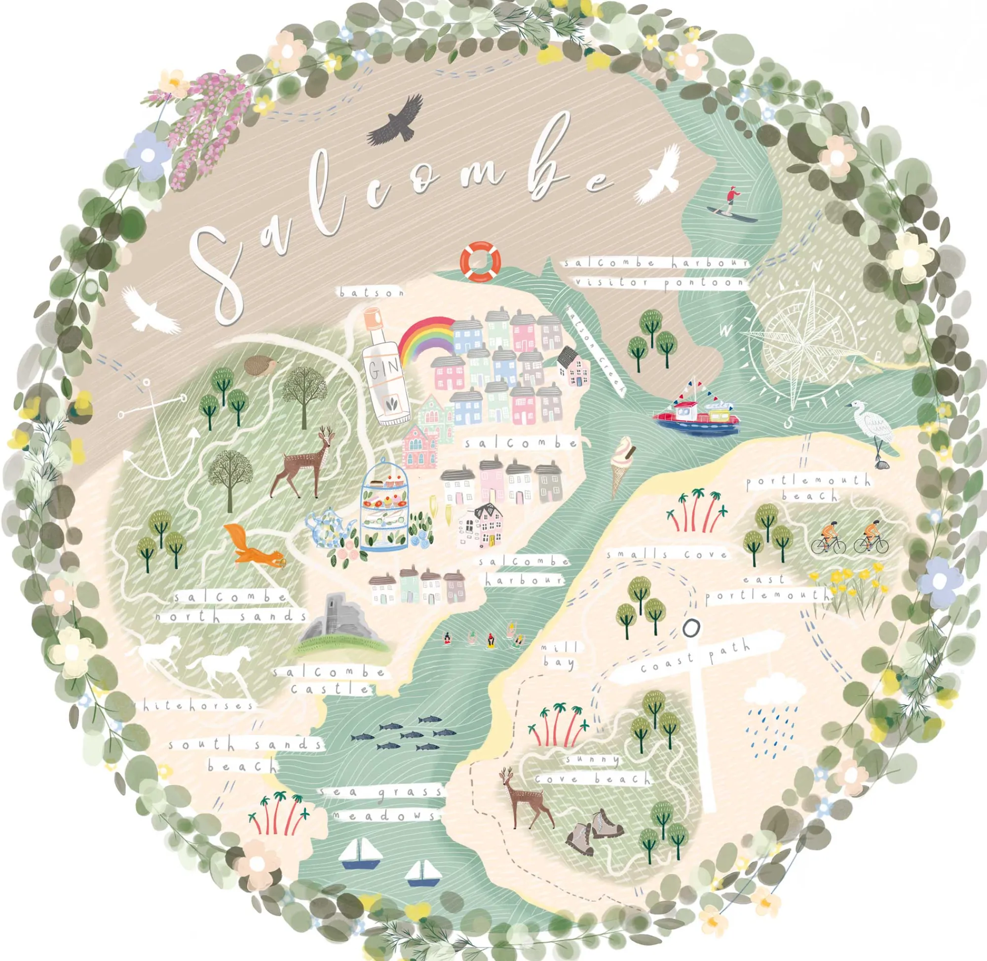 Unframed Prints*Whistlefish Salcombe Map Art Print