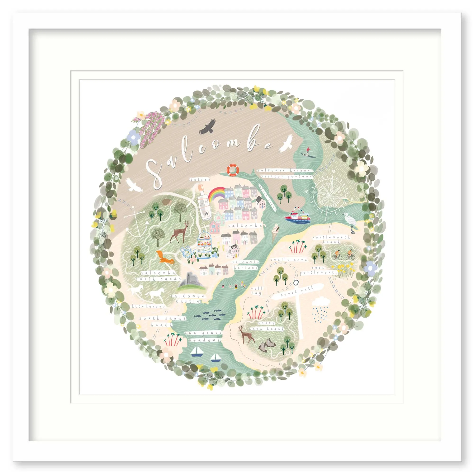 Salcombe|Devon*Whistlefish Salcombe Map Framed Print