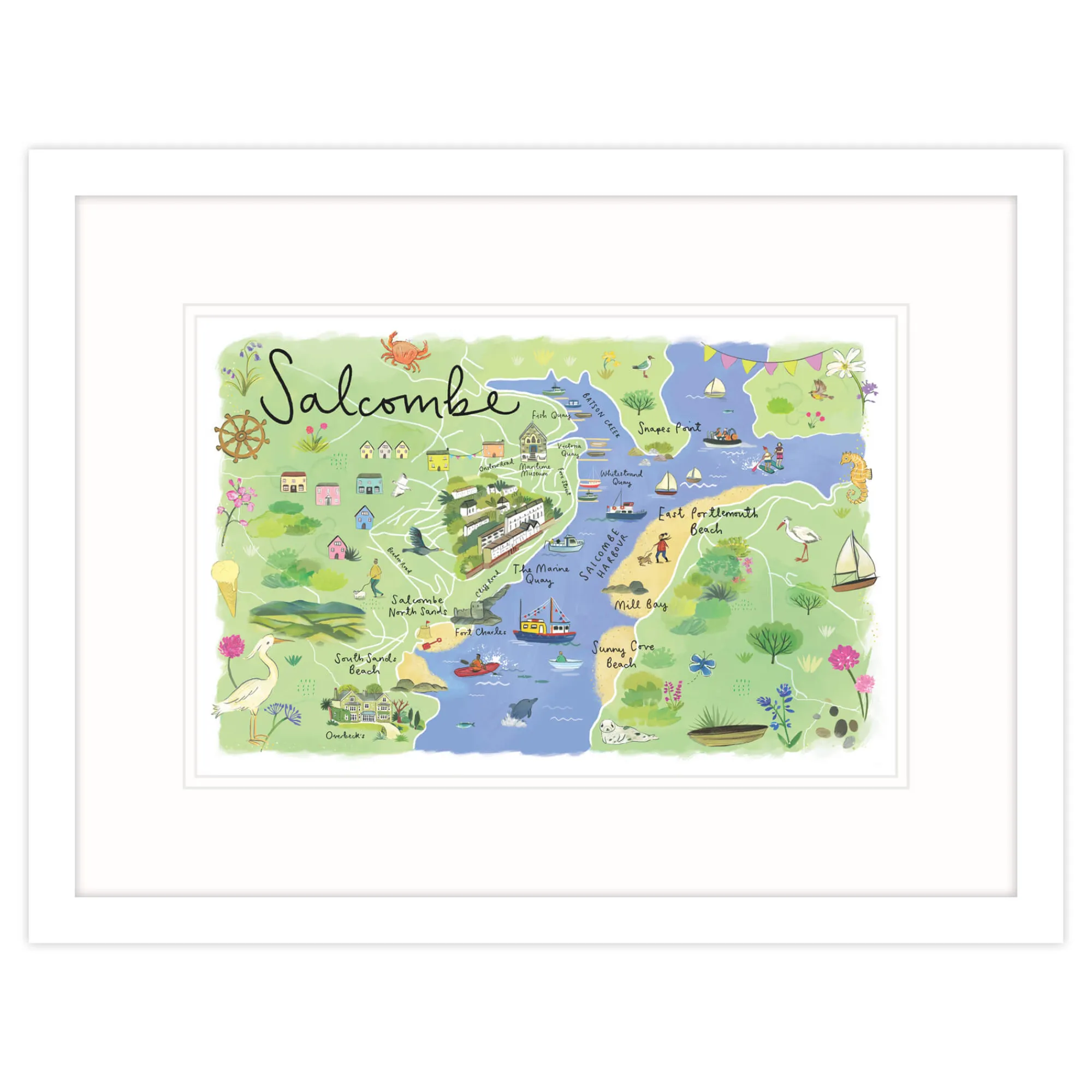 Salcombe|Devon*Whistlefish Salcombe Map Framed Print Medium