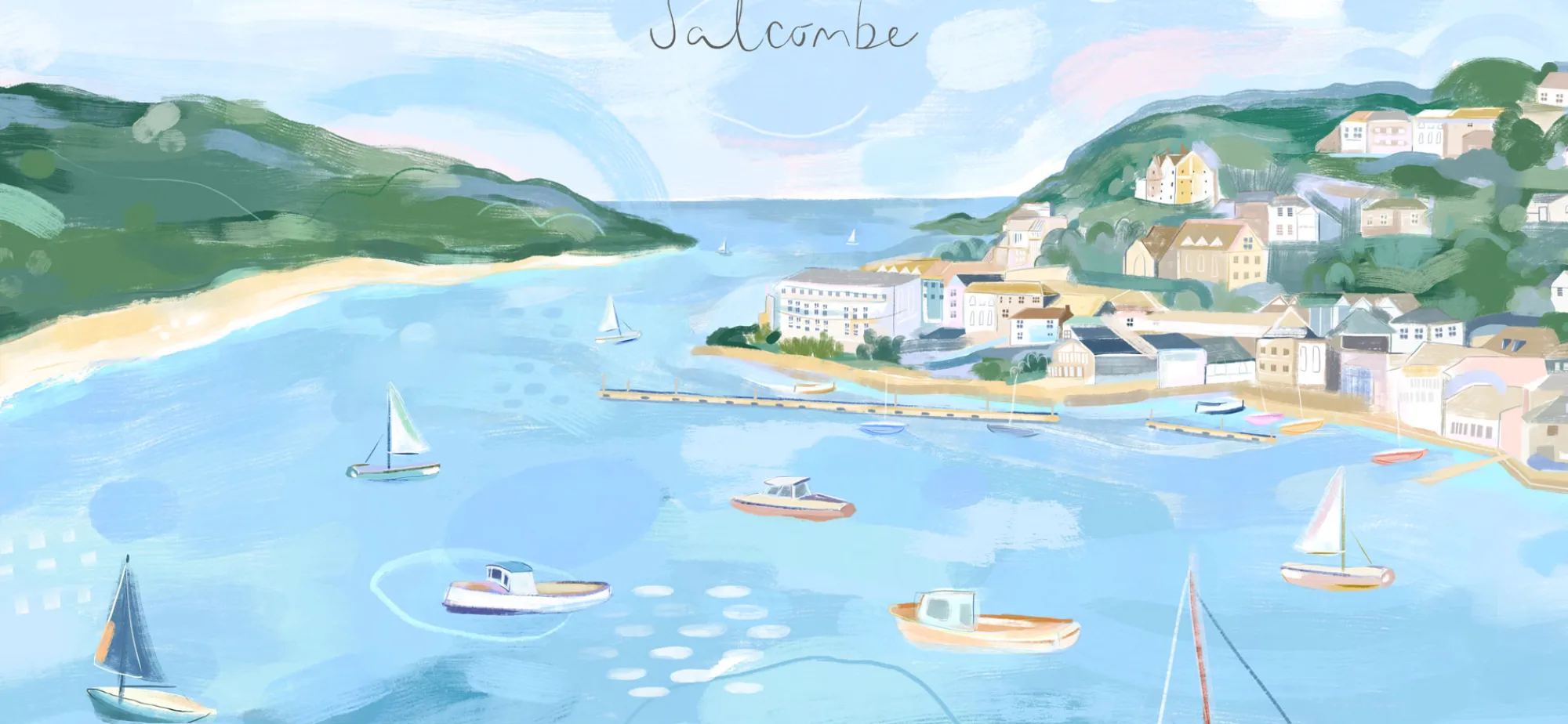Unframed Prints*Whistlefish Salcombe Pastel Landscape Small Art Print