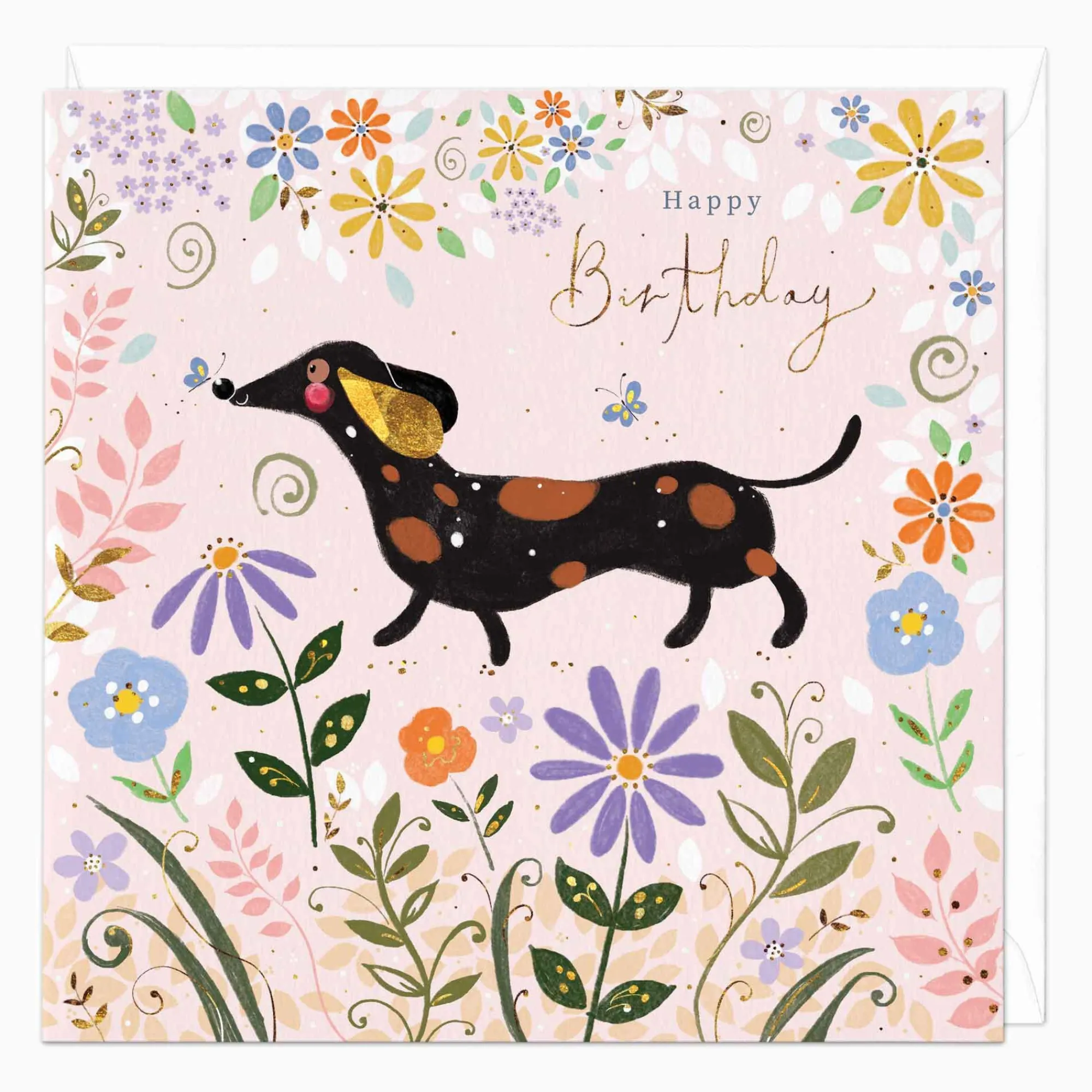Birthday|For Children*Whistlefish Sausage Dog In The Flowers Birthday Card