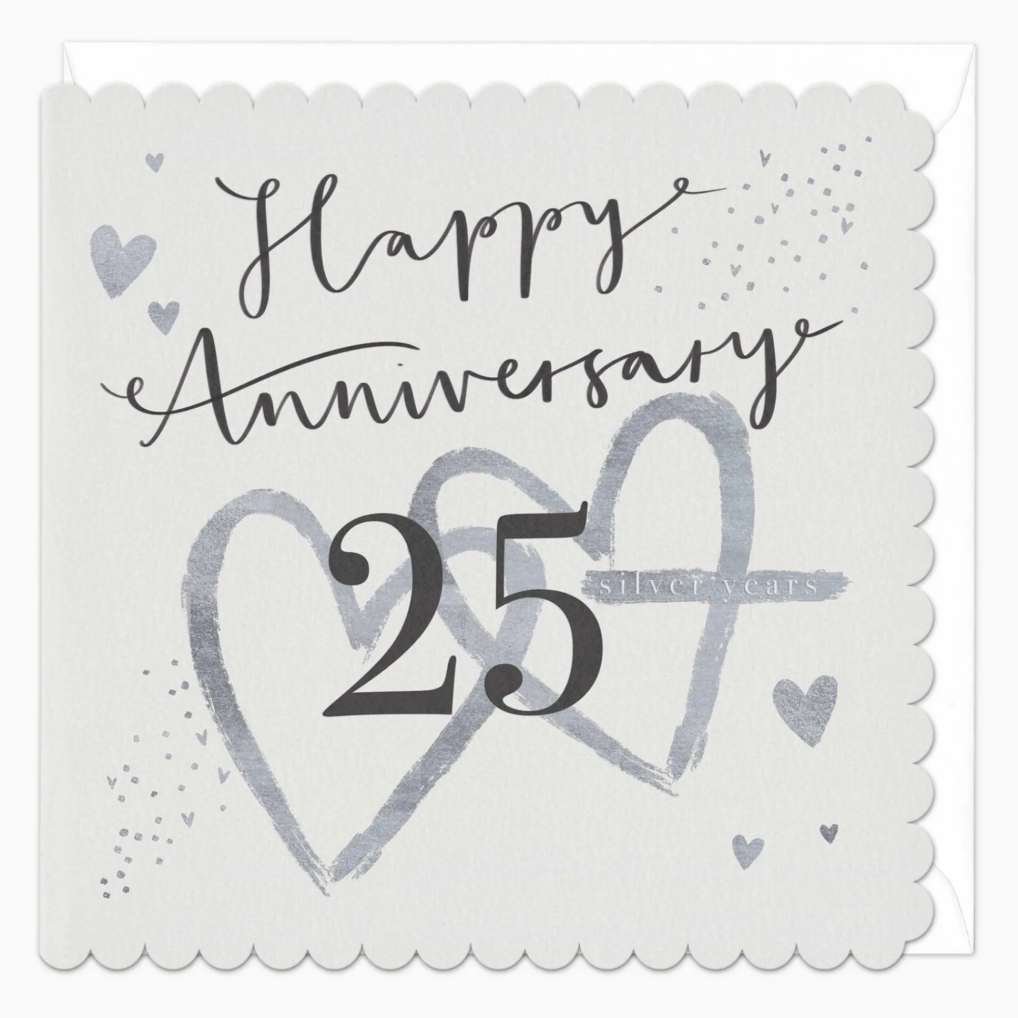 Anniversary*Whistlefish Silver 25th Anniversary Scalloped Card
