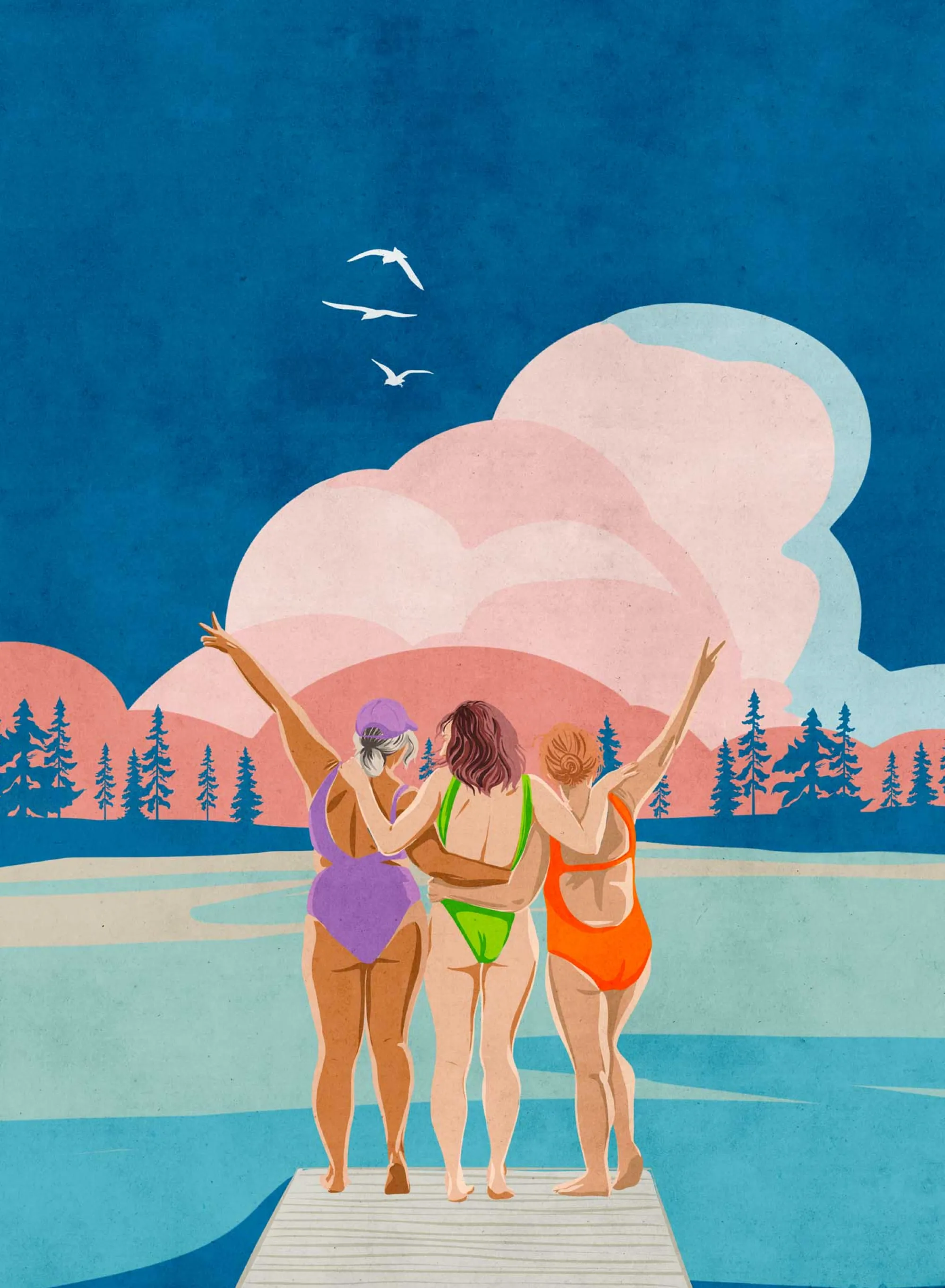 Unframed Prints*Whistlefish Sisters By The Sea Medium Art Print