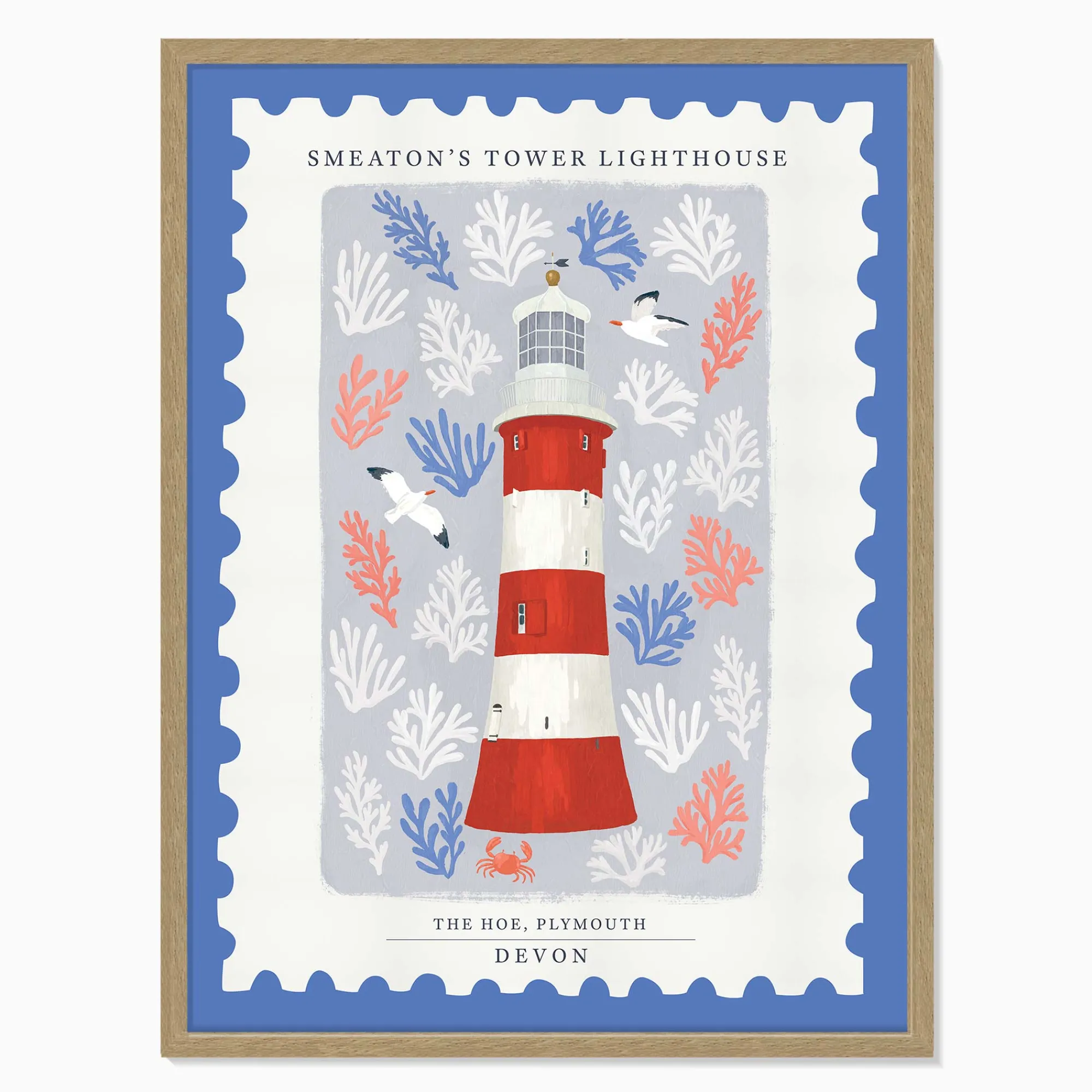 Devon|Animal*Whistlefish Smeatons Tower Stamp Large Framed Print