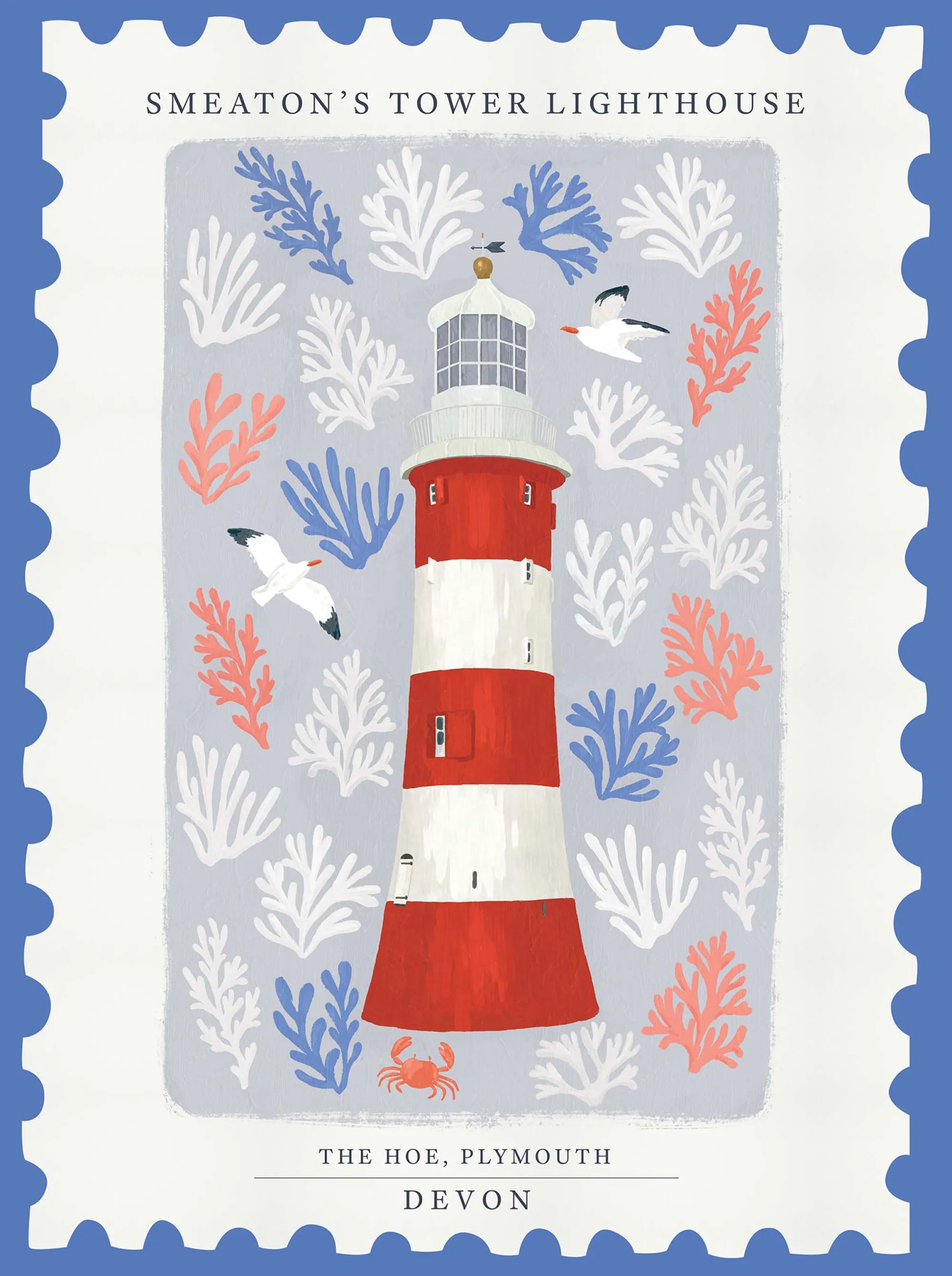 Devon|Animal*Whistlefish Smeatons Tower Stamp Large Framed Print