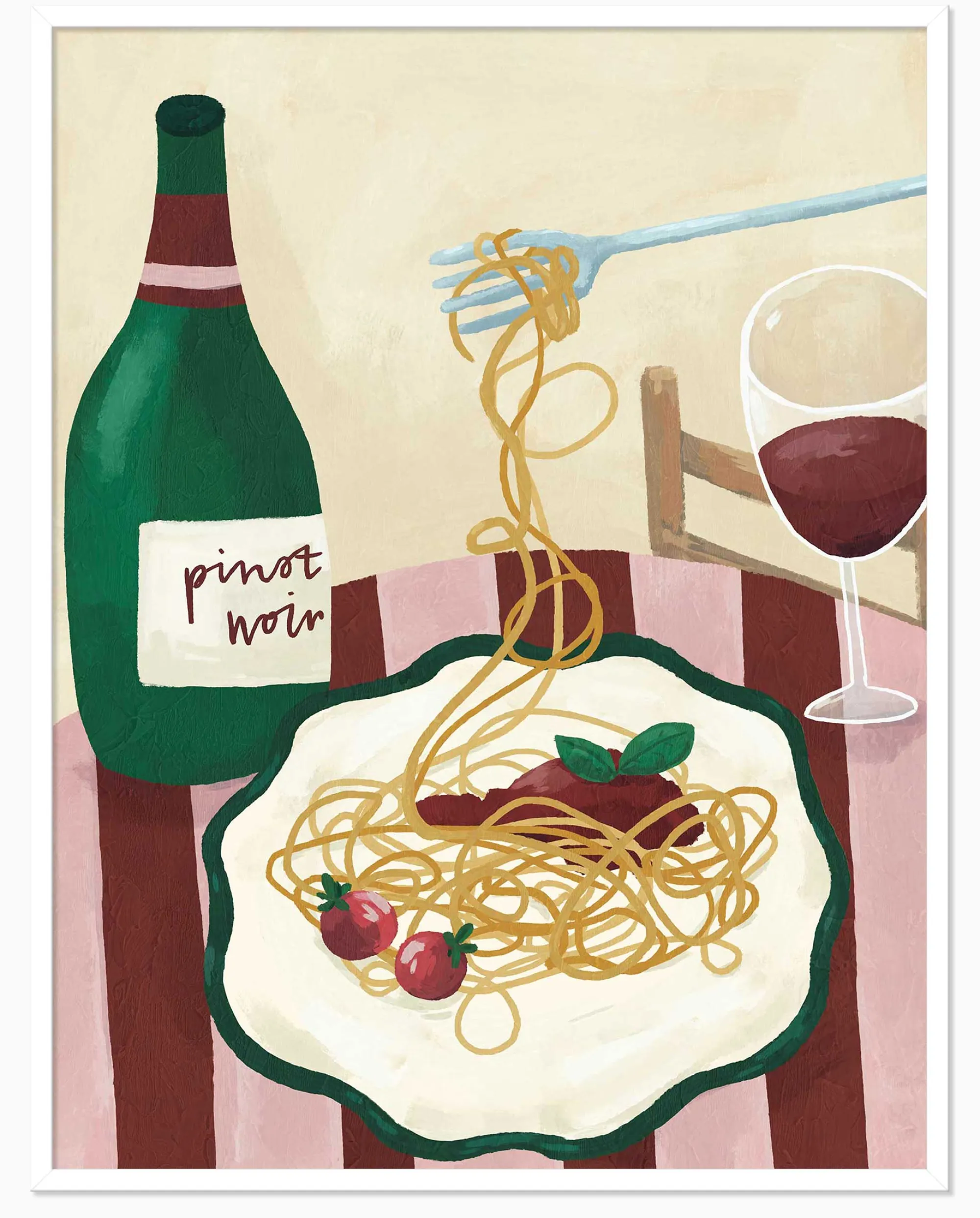 Featured Artwork|Framed Prints*Whistlefish Spaghetti & Vino Framed Print
