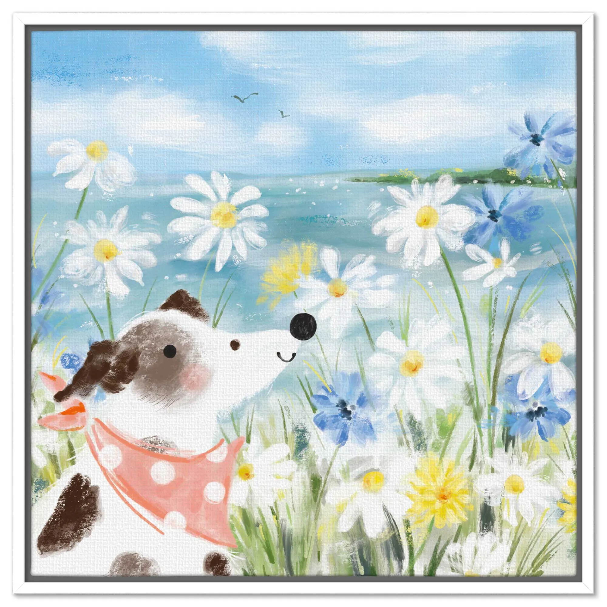 Floral & Flowers|Coastal Scenes*Whistlefish Spot and the Daisies Framed Canvas