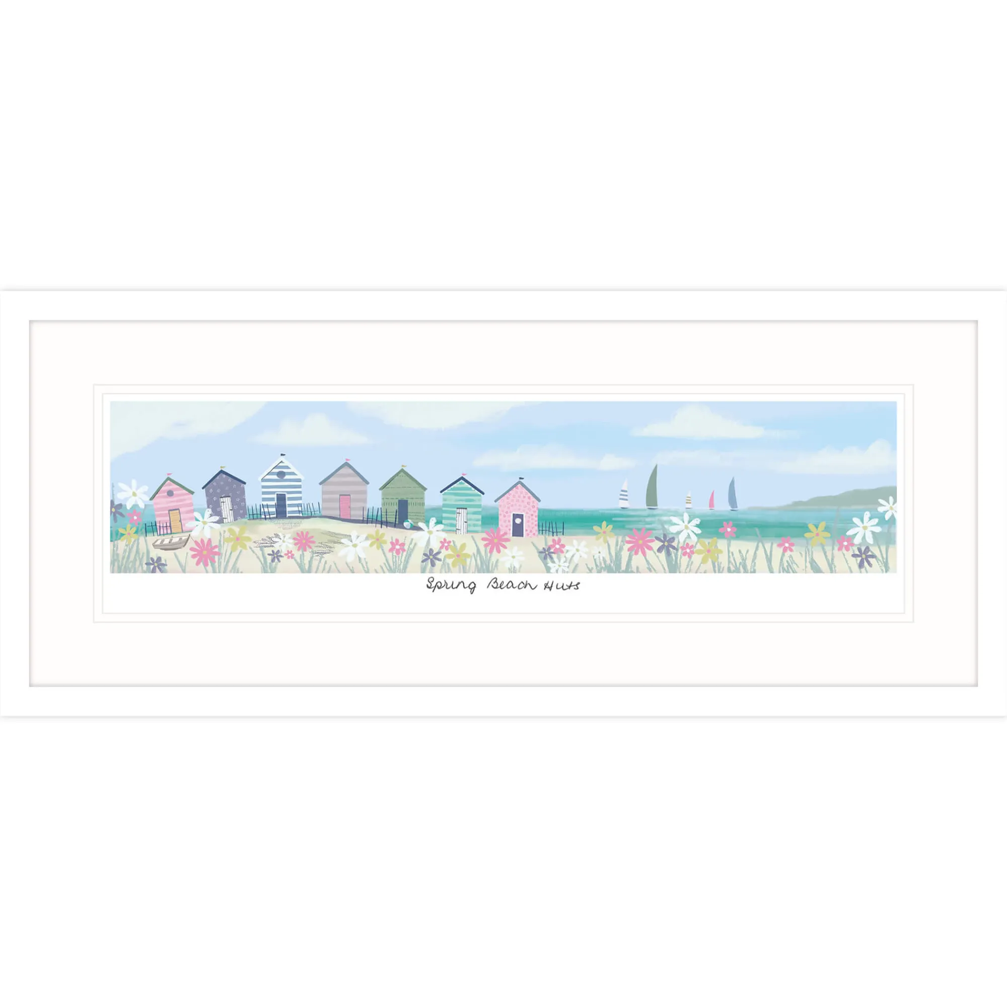 Coastal Scenes|Framed Prints*Whistlefish Spring Beach Huts Framed Print