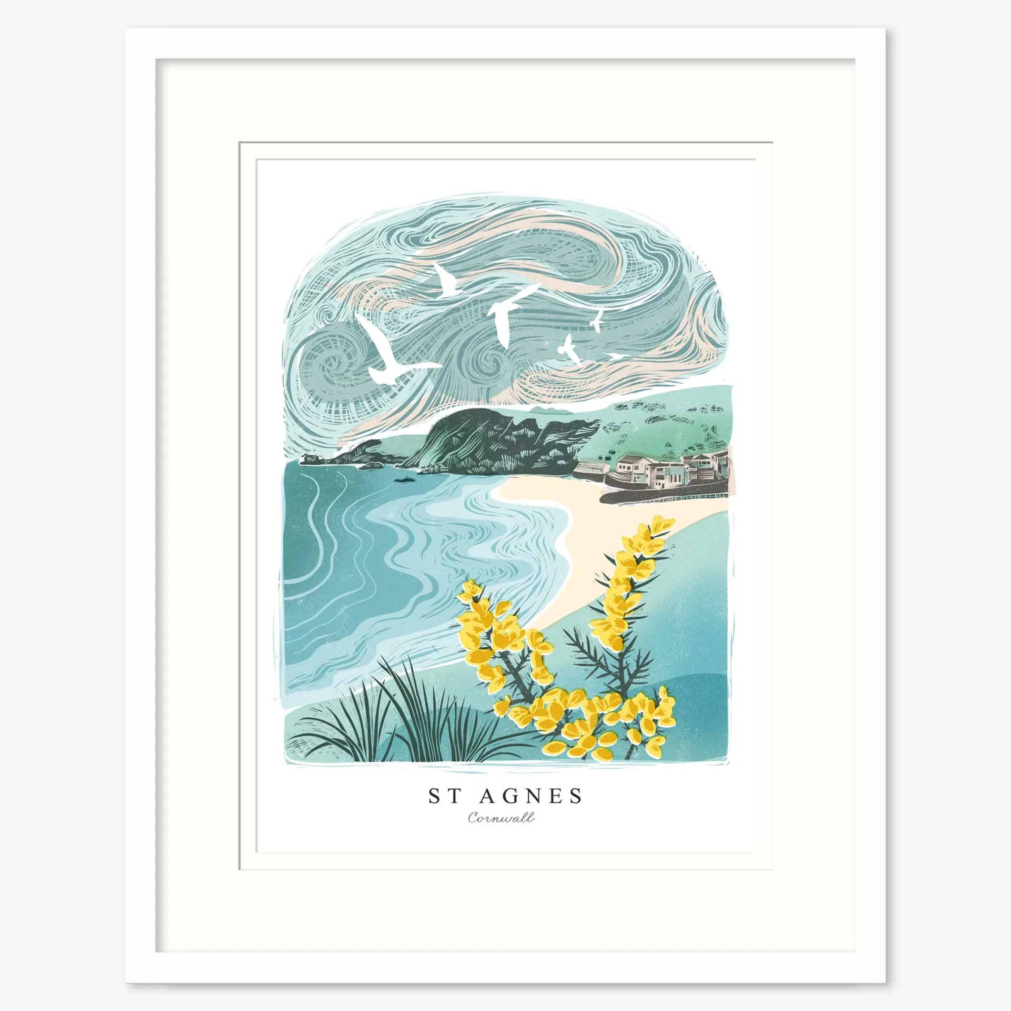 Cornwall|Lino*Whistlefish St Agnes Lino Small Framed Print