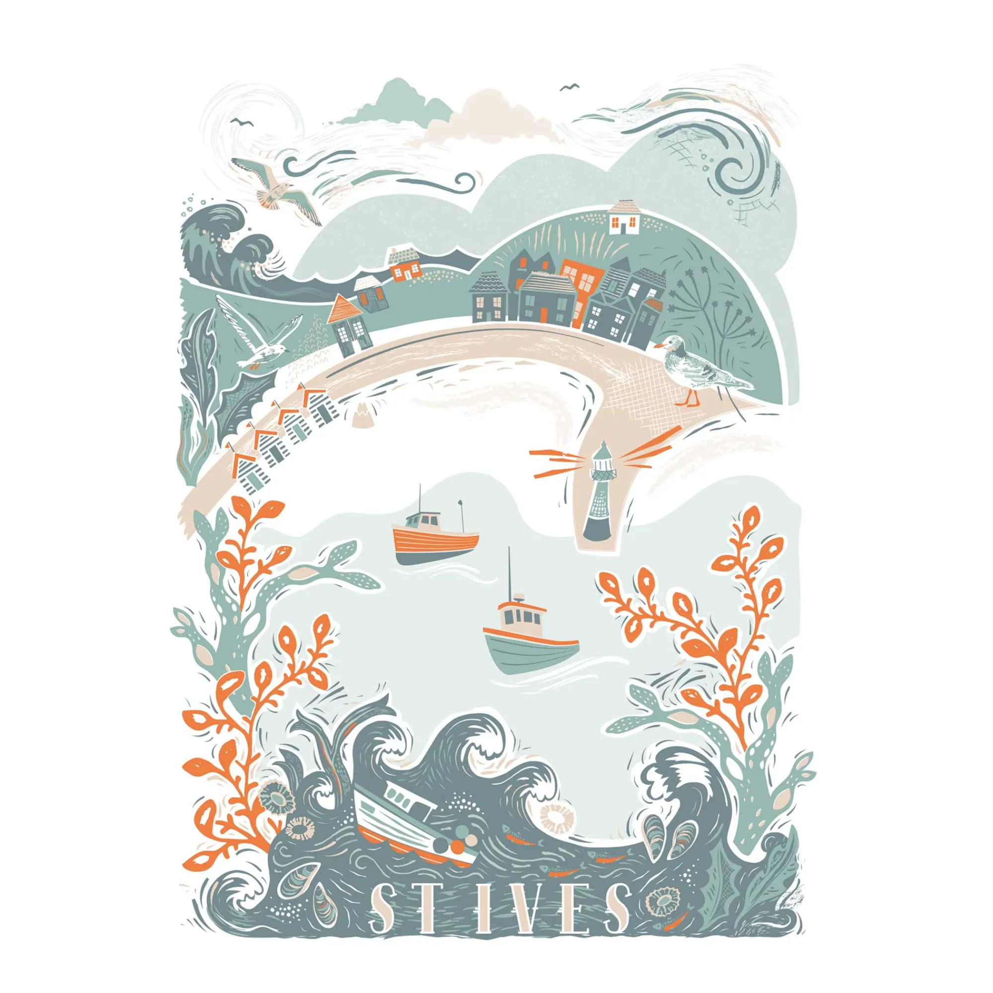 Unframed Prints*Whistlefish St Ives Lino Art Print