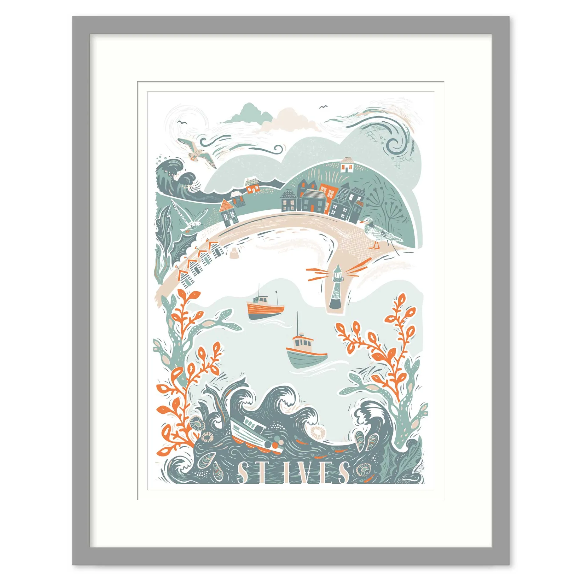 St Ives|Cornwall*Whistlefish St Ives Lino Framed Print