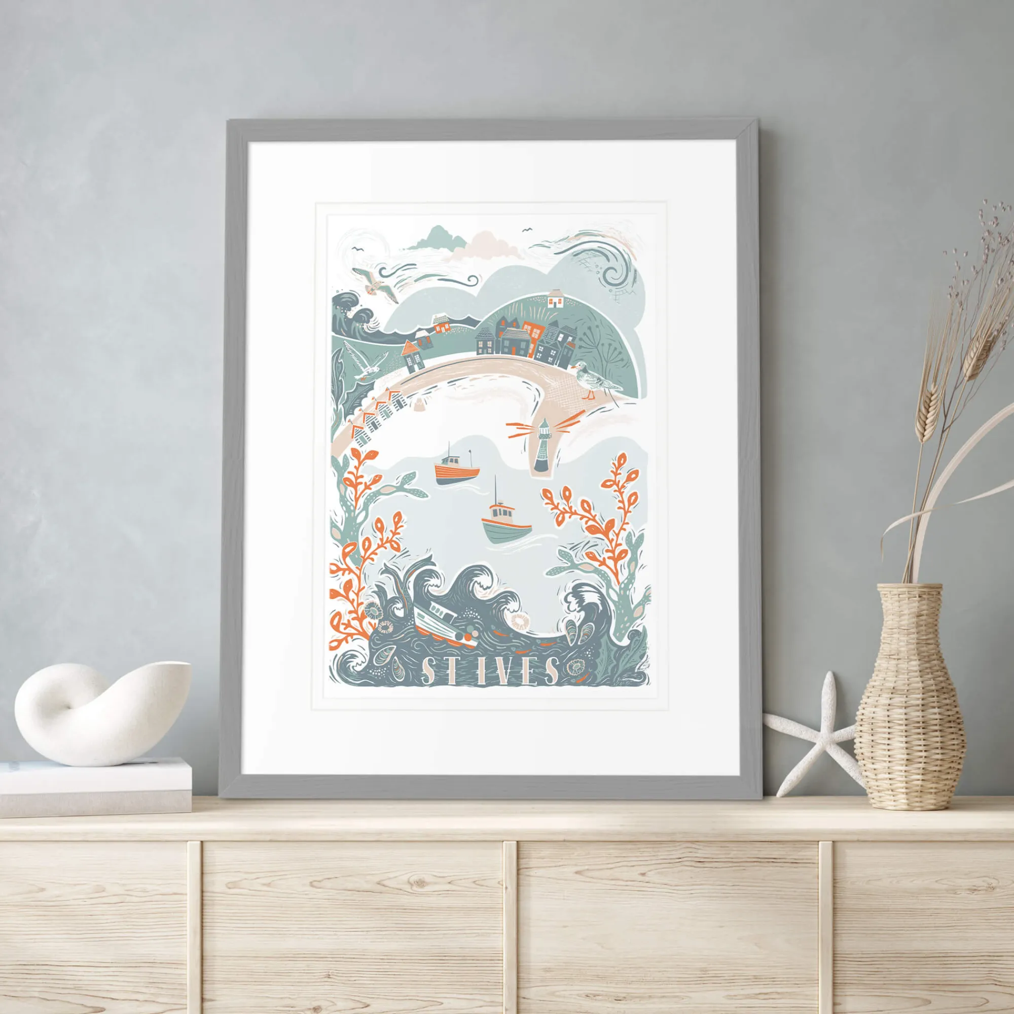 St Ives|Cornwall*Whistlefish St Ives Lino Framed Print