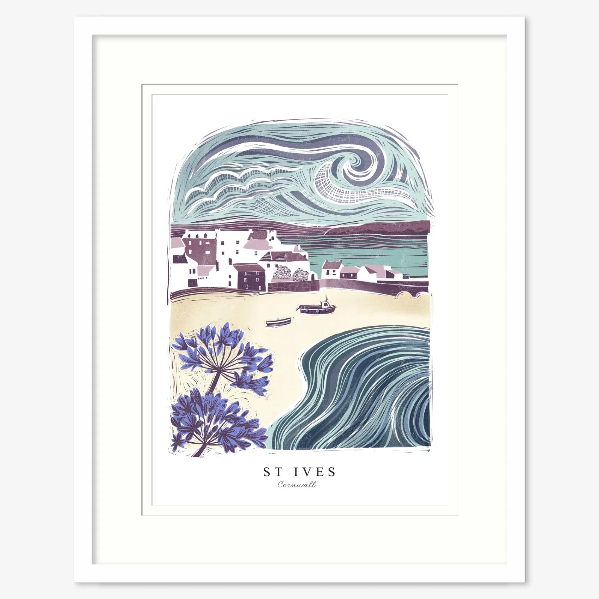St Ives|Cornwall*Whistlefish St Ives Lino Large Framed Print