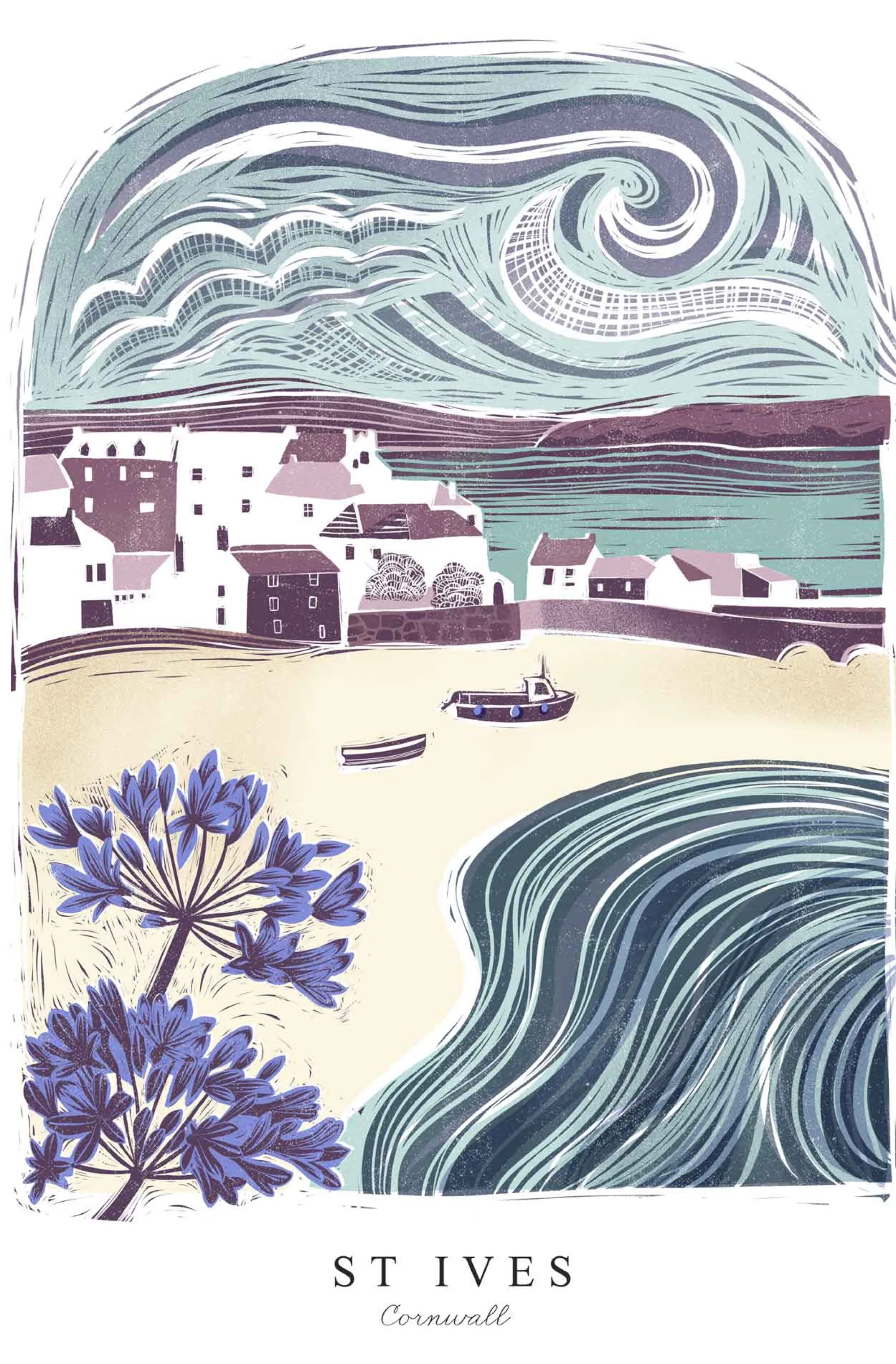 St Ives|Cornwall*Whistlefish St Ives Lino Large Framed Print