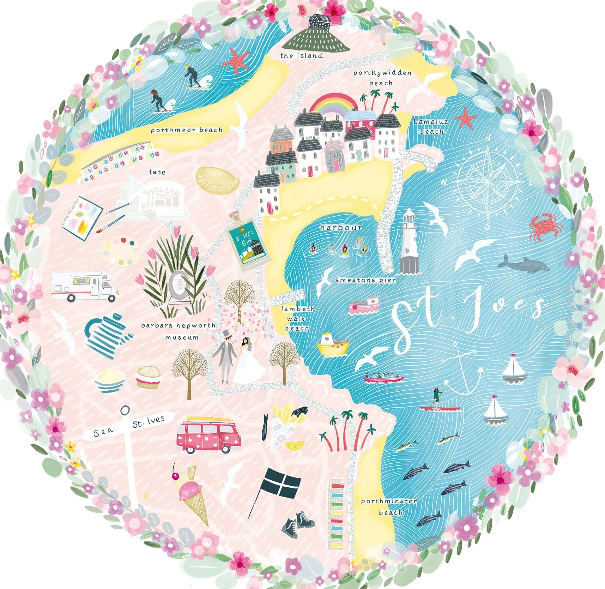Unframed Prints*Whistlefish St Ives Map Small Art Print
