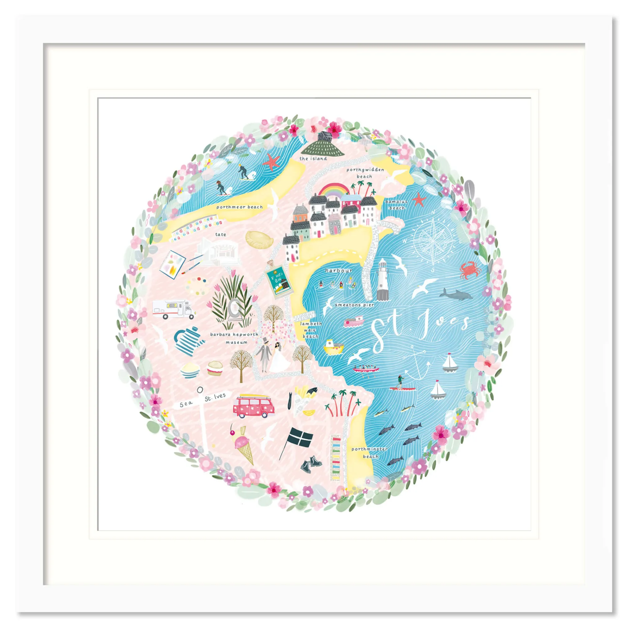 St Ives|Framed Prints*Whistlefish St Ives Map Small Framed Print