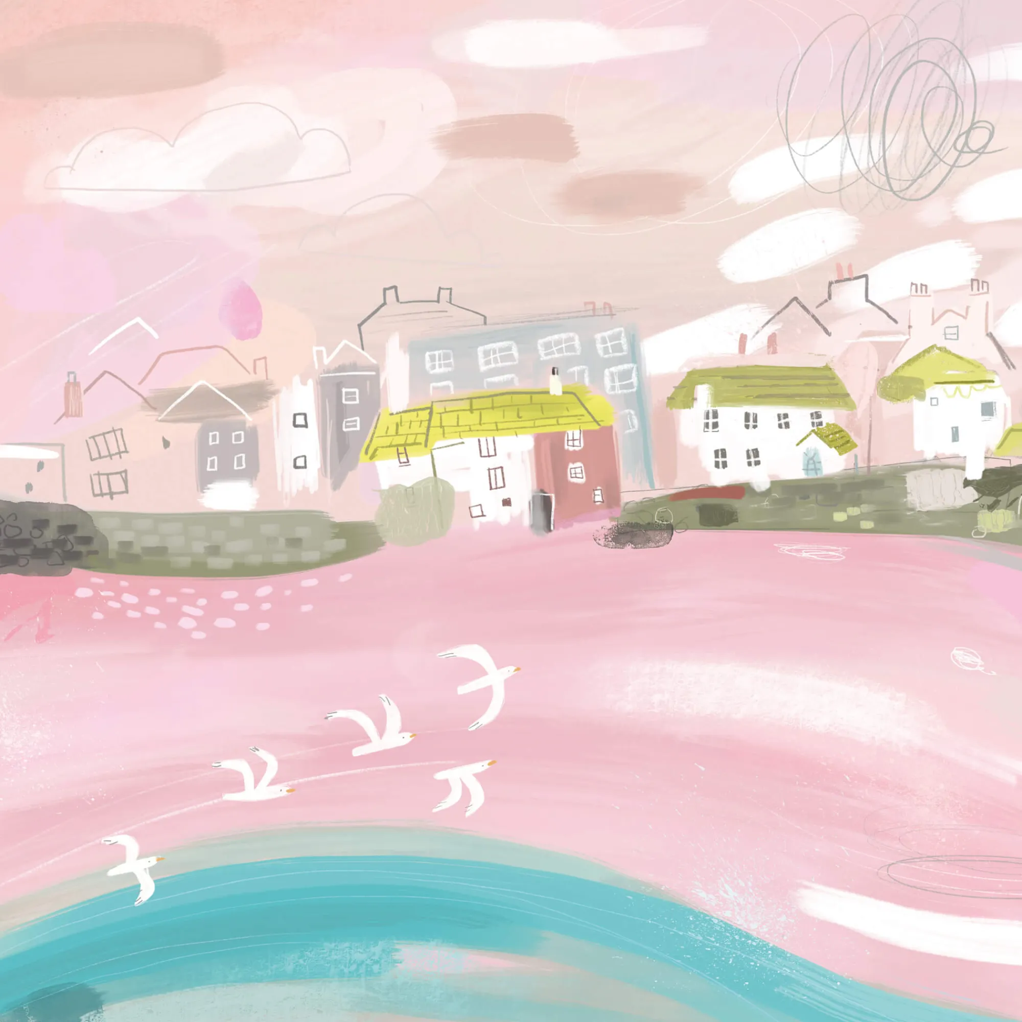 Unframed Prints*Whistlefish St Ives Pink Harbour Art Print