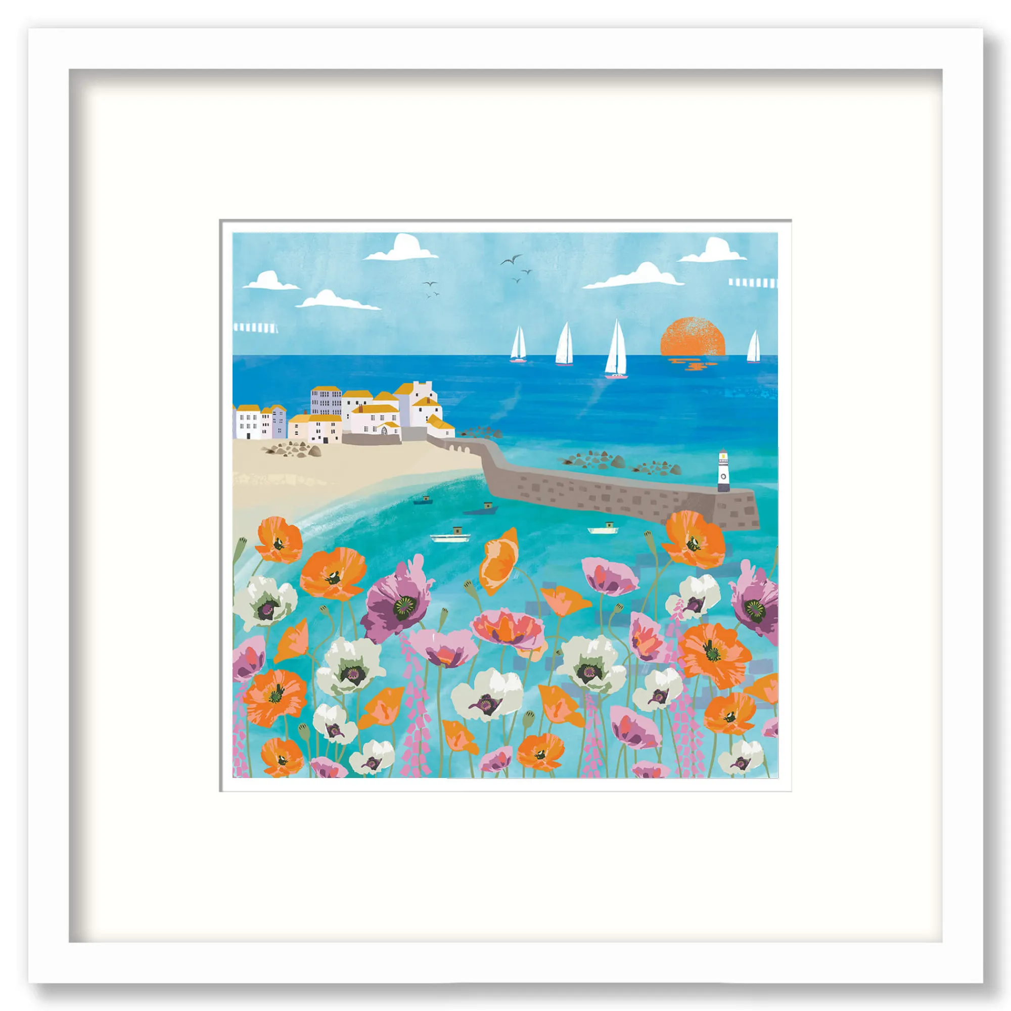 St Ives|Cornwall*Whistlefish St Ives Poppies Mini Square Framed Print