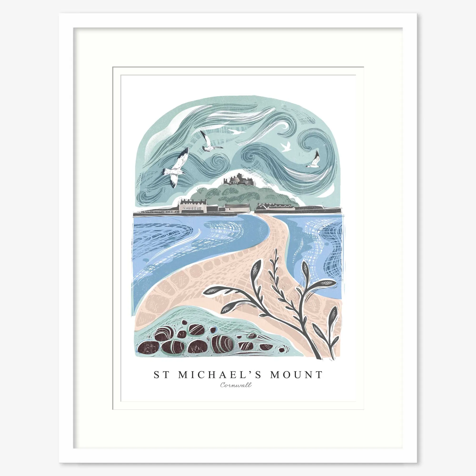 Cornwall|Lino*Whistlefish St Michael's Lino Small Framed Print