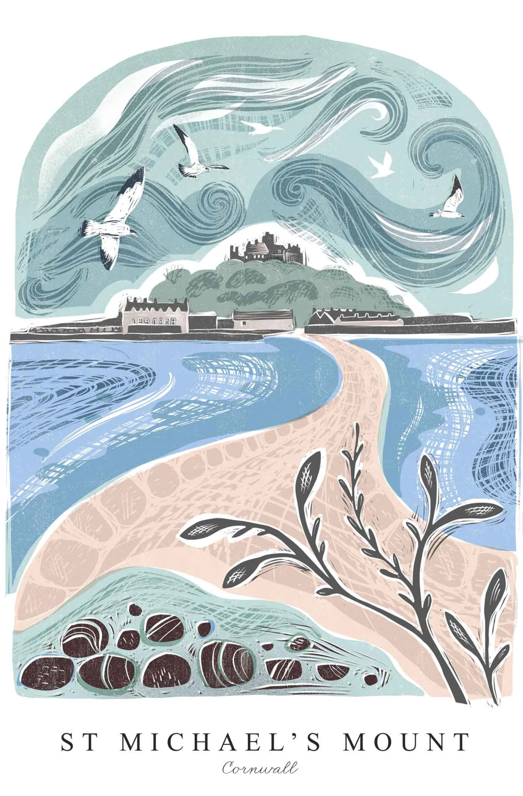 Cornwall|Lino*Whistlefish St Michael's Lino Small Framed Print