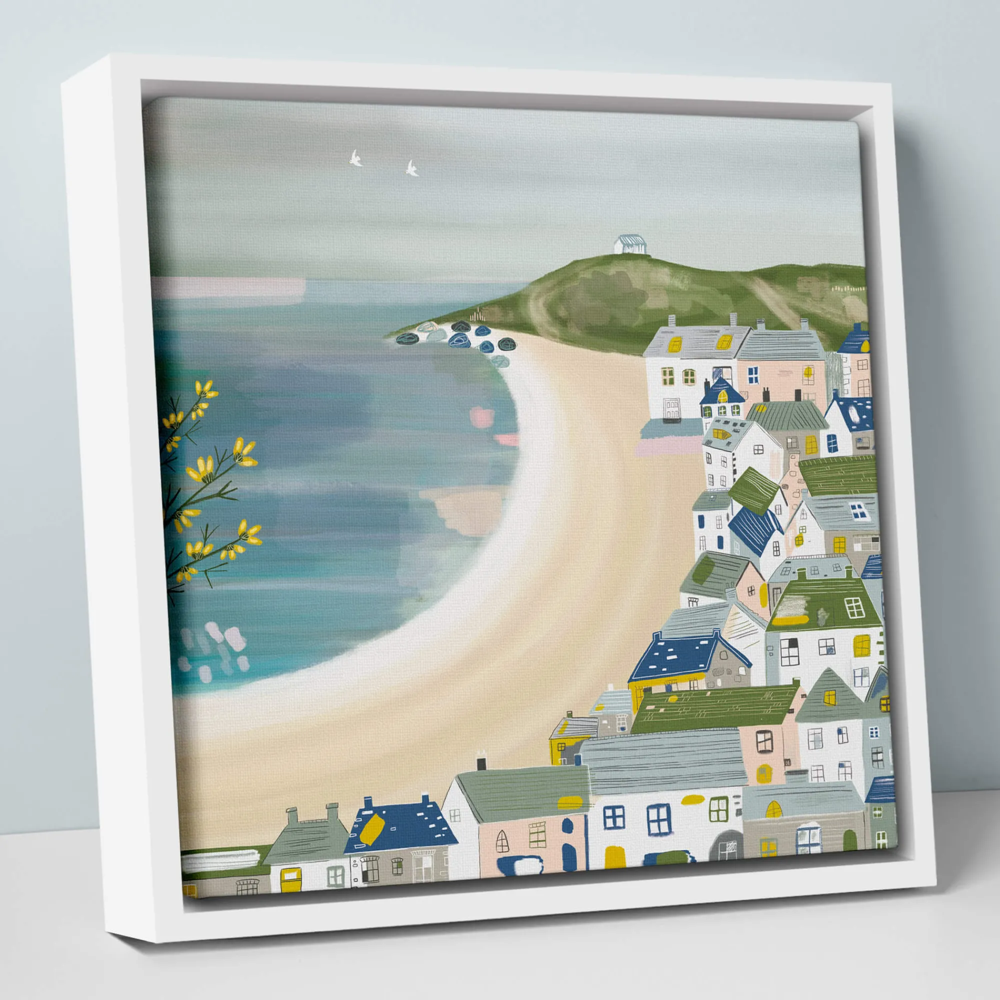St Ives|Cornwall*Whistlefish Steel Blues Porthmeor Small Framed Canvas