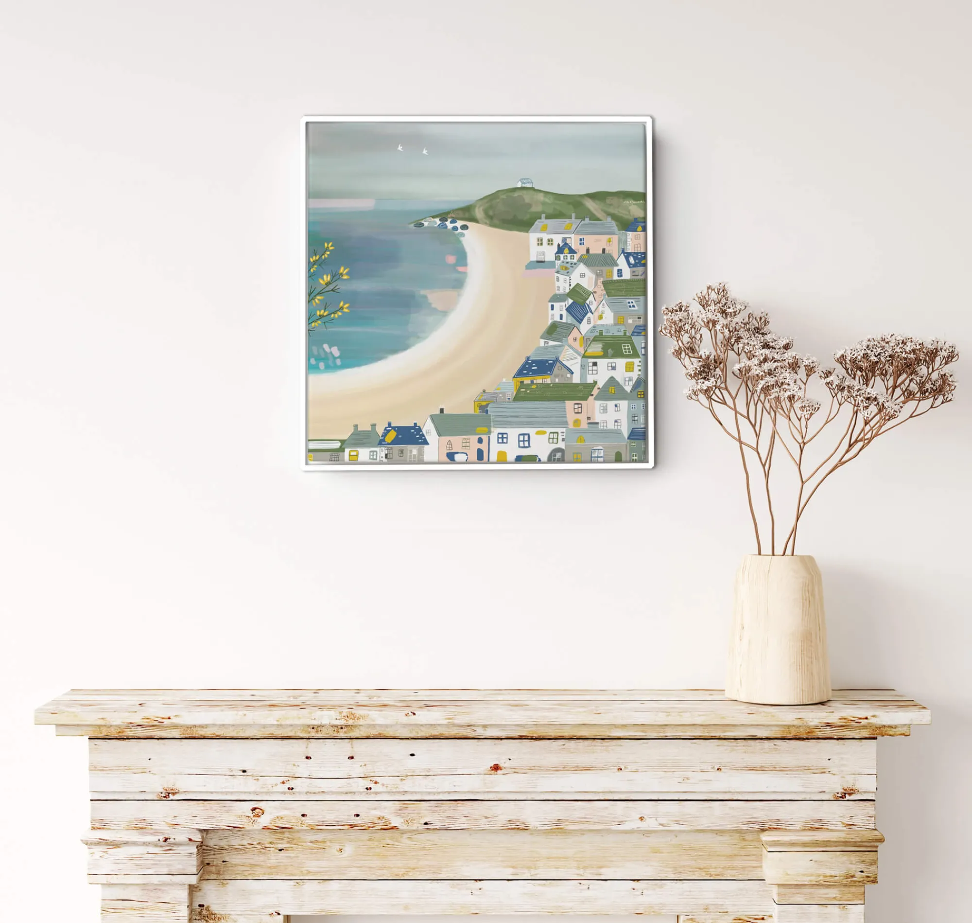 St Ives|Cornwall*Whistlefish Steel Blues Porthmeor Small Framed Canvas