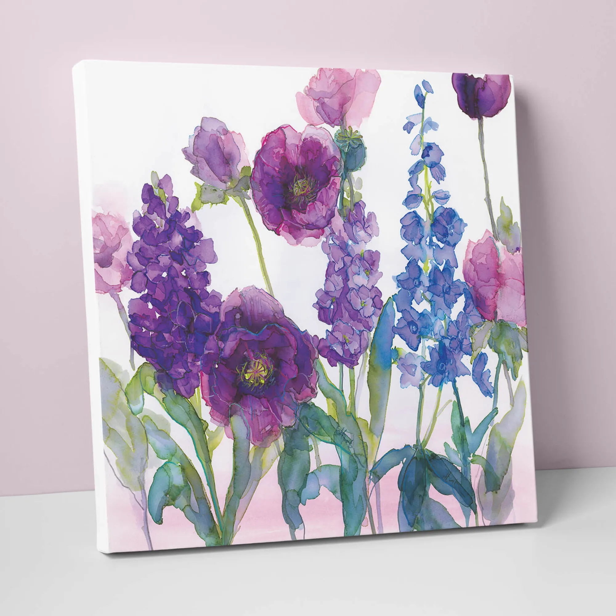 Floral & Flowers|Canvas*Whistlefish Stocks, Delphiniums & Poppies Canvas