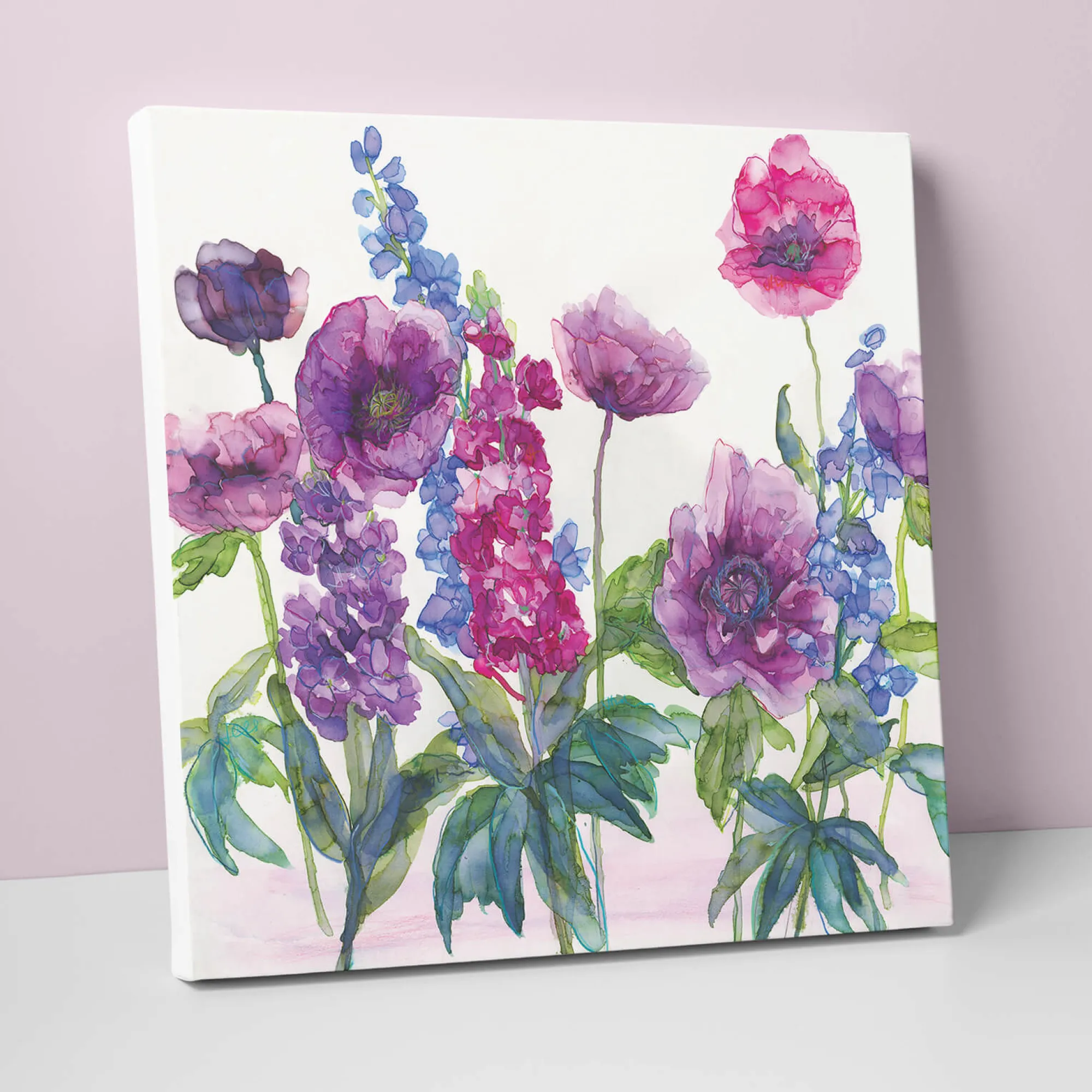 Floral & Flowers|Canvas*Whistlefish Stocks, Poppies & Delphiniums Canvas