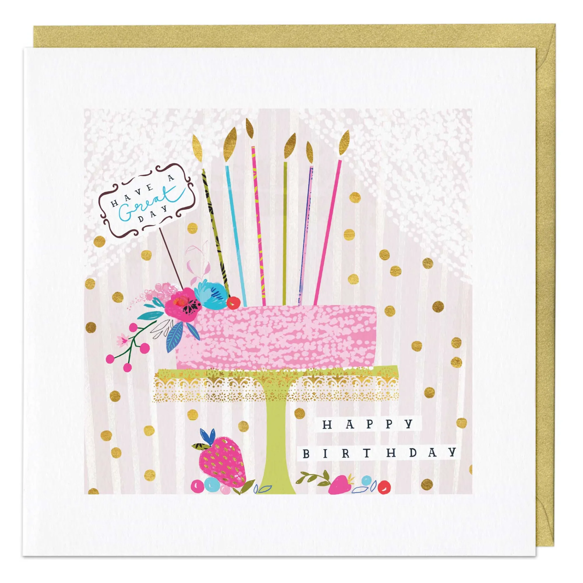 Birthday*Whistlefish Stripe Pink Cake Birthday Card