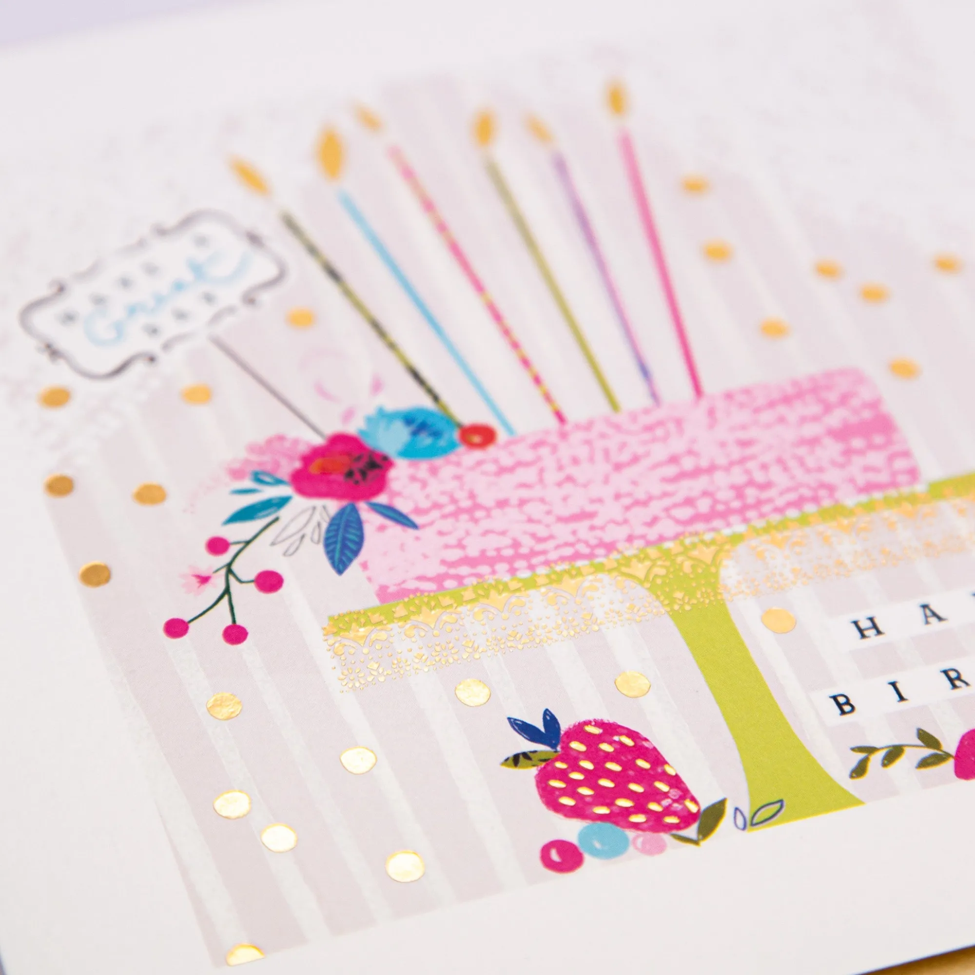 Birthday*Whistlefish Stripe Pink Cake Birthday Card