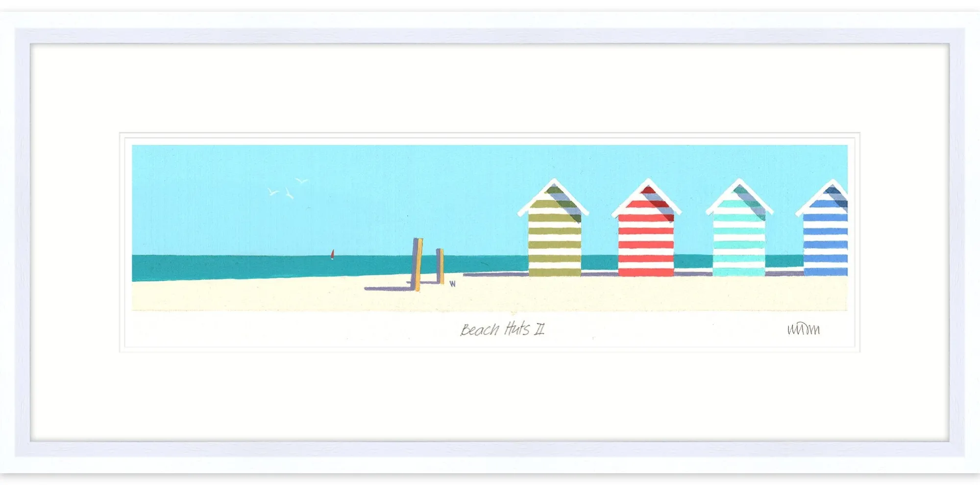 Framed Prints*Whistlefish Striped Beach Huts Framed Print