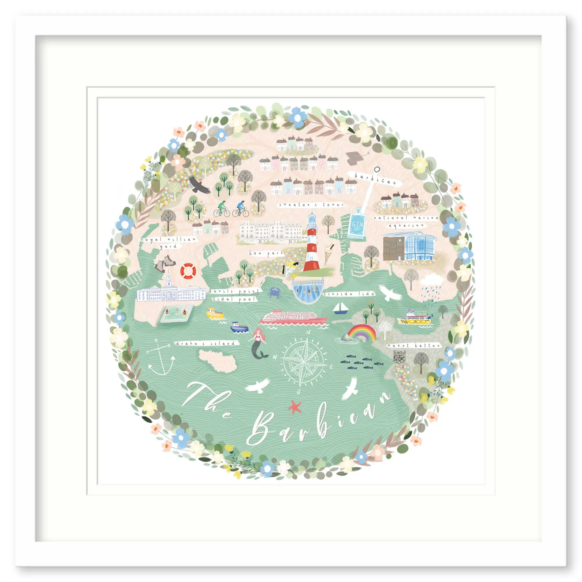 Devon|Framed Prints*Whistlefish The Barbican Map Medium Framed Print