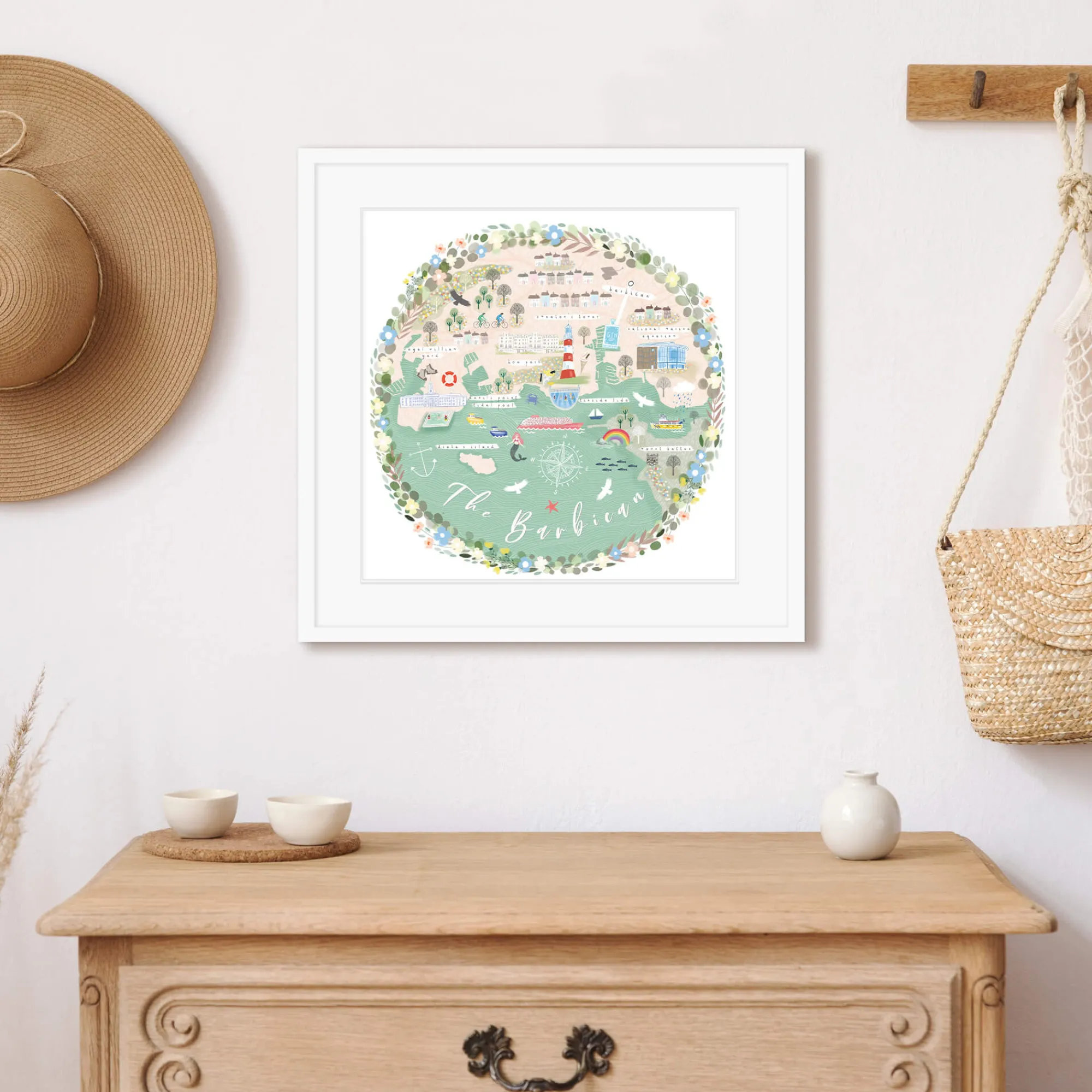 Devon|Framed Prints*Whistlefish The Barbican Map Medium Framed Print