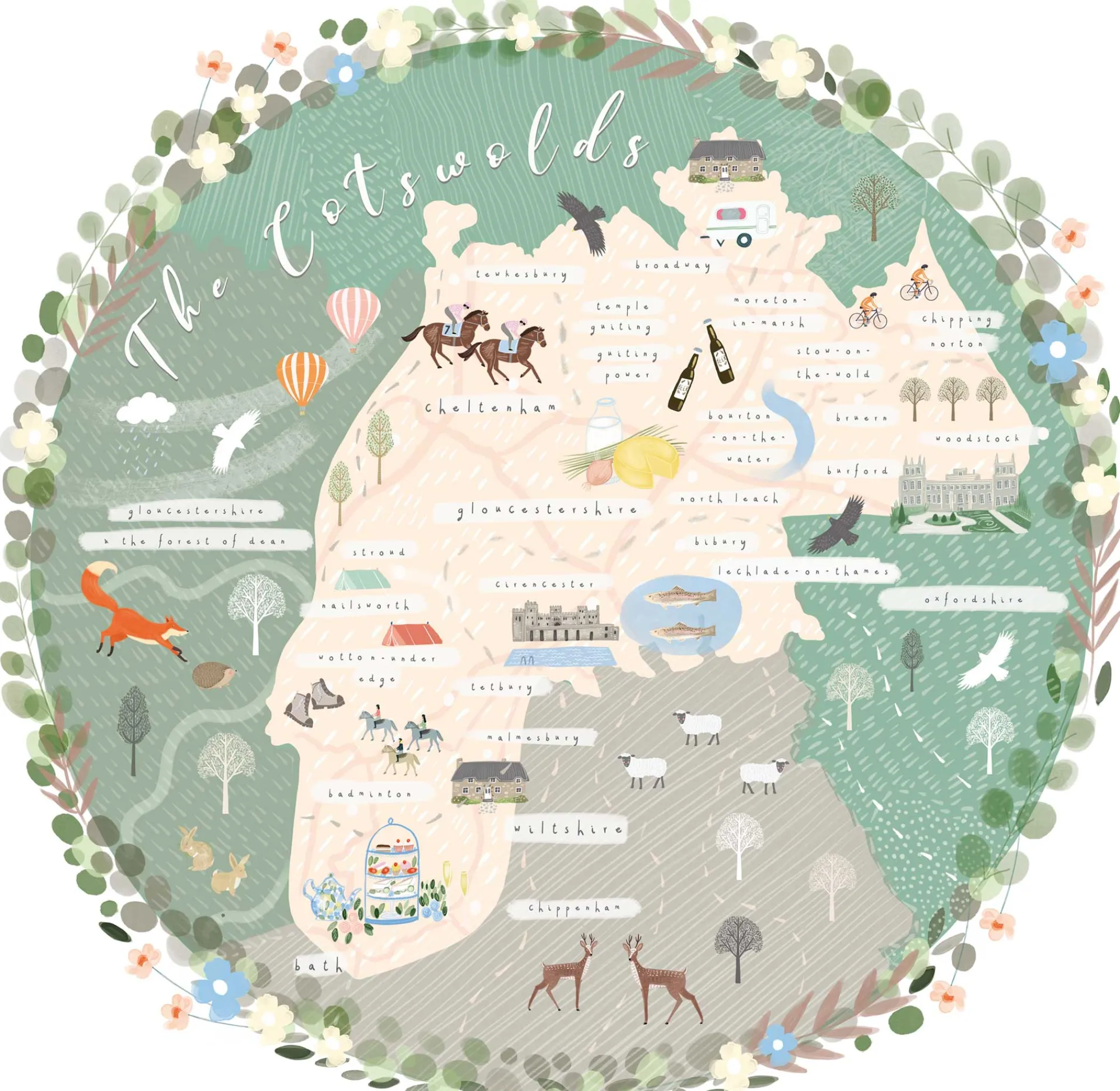Unframed Prints*Whistlefish The Cotswolds Map Art Print