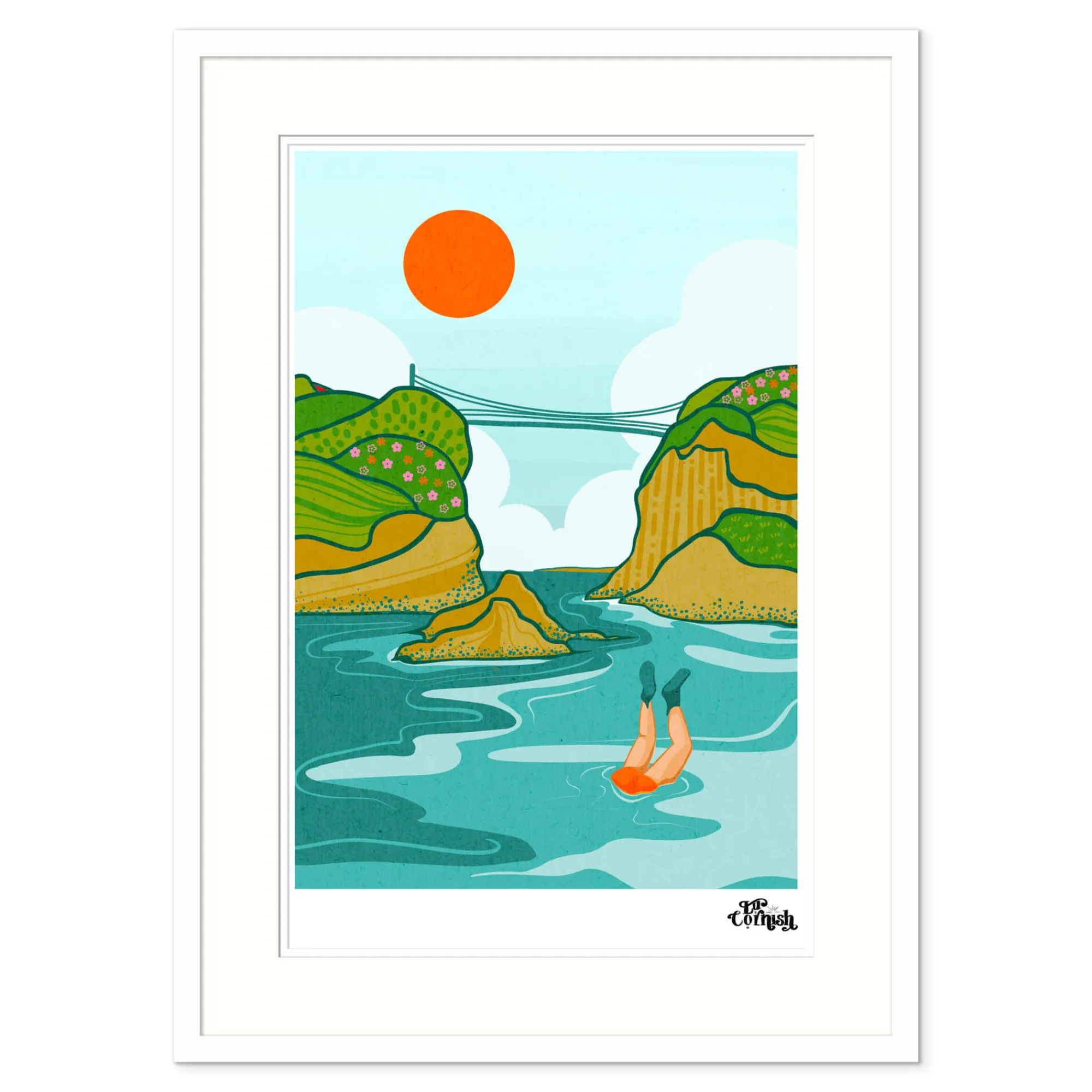 Newquay|Cornwall*Whistlefish Towan Dip Large Framed Print