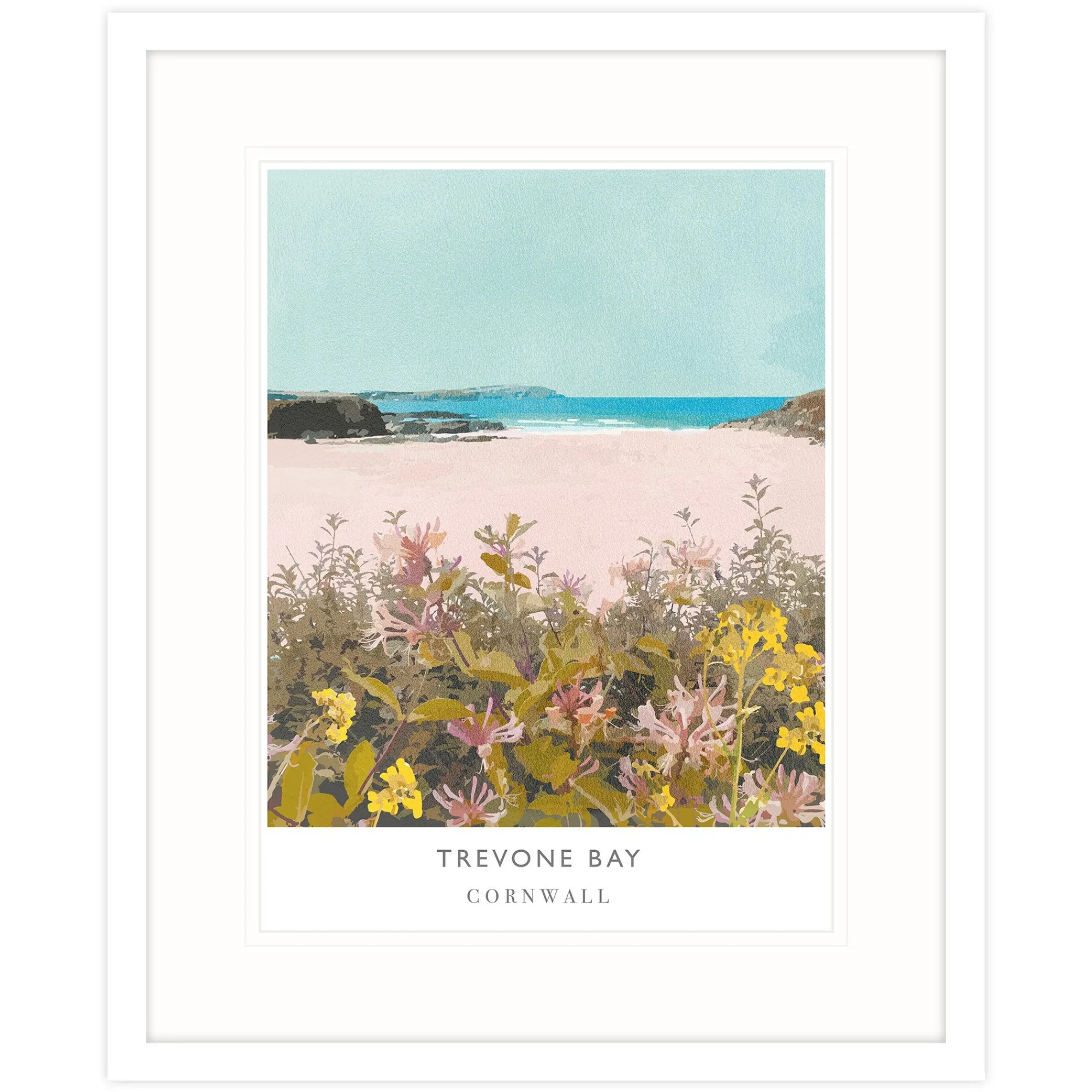 Cornwall|Travel*Whistlefish Trevone Bay Floral Framed Print