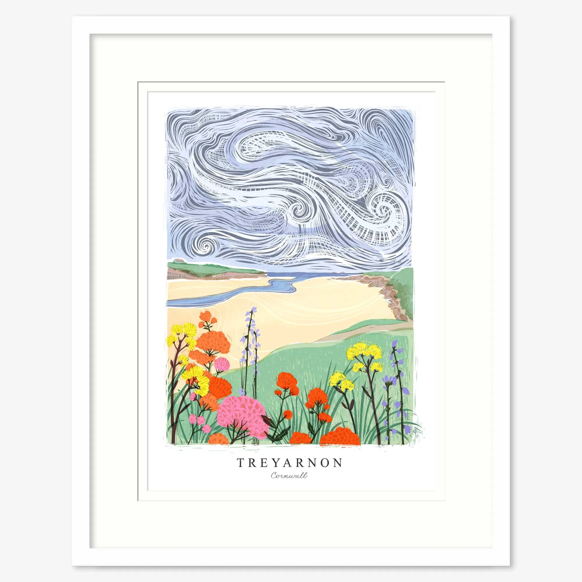 Cornwall|Lino*Whistlefish Treyarnon Lino Small Framed Print