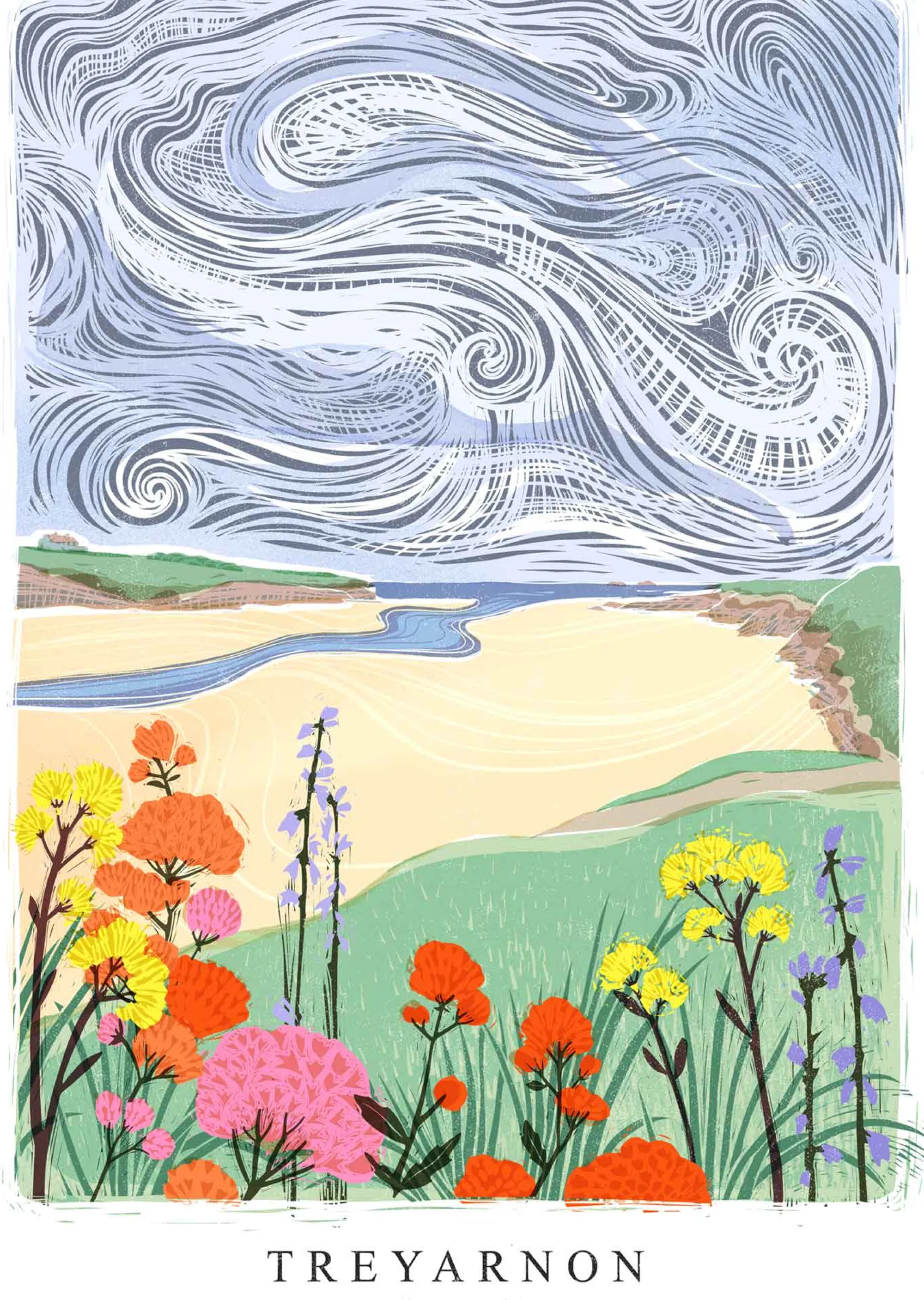 Cornwall|Lino*Whistlefish Treyarnon Lino Small Framed Print