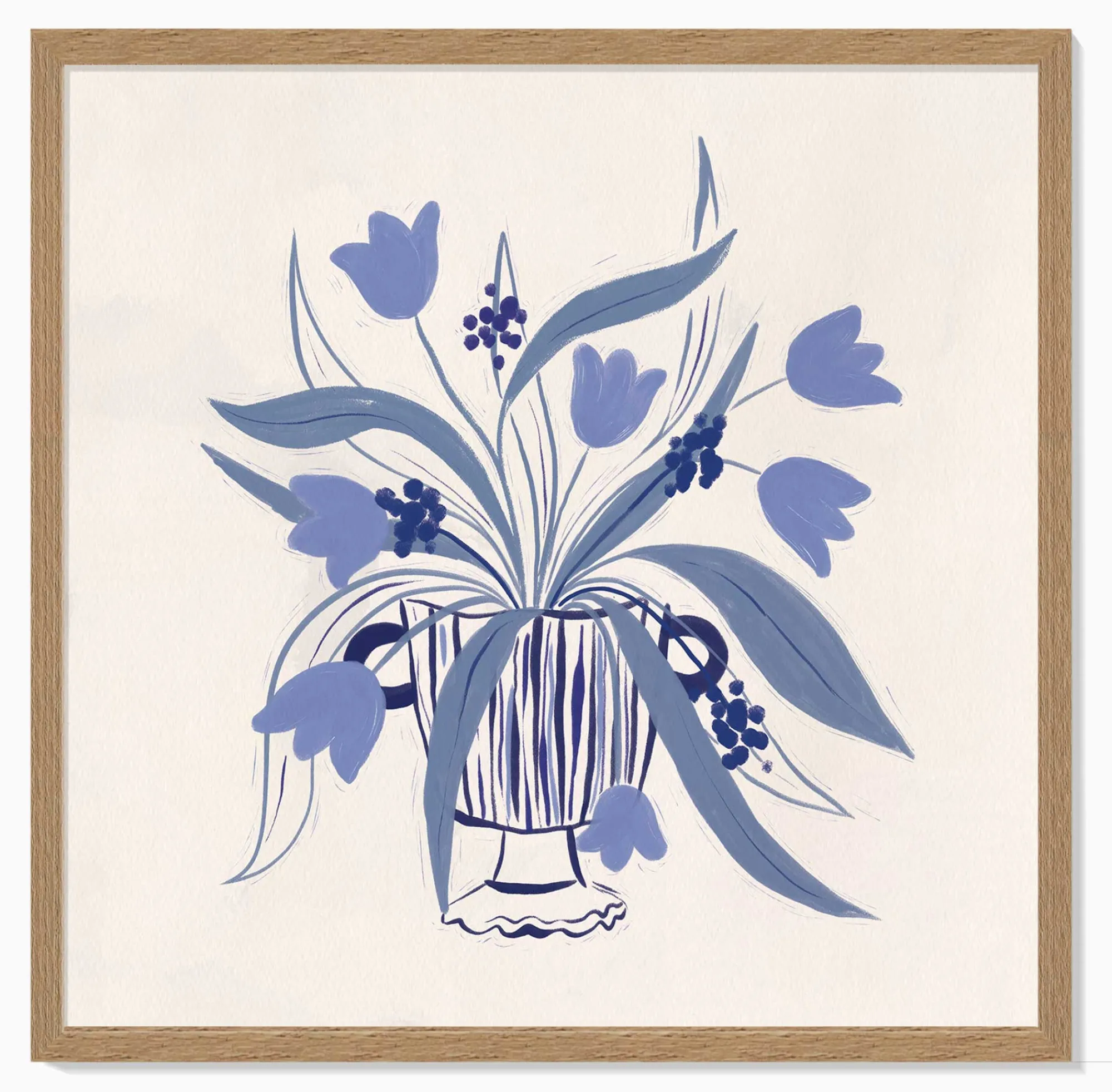Floral & Flowers|Featured Artwork*Whistlefish Vase of Blue Blossoms Framed Print