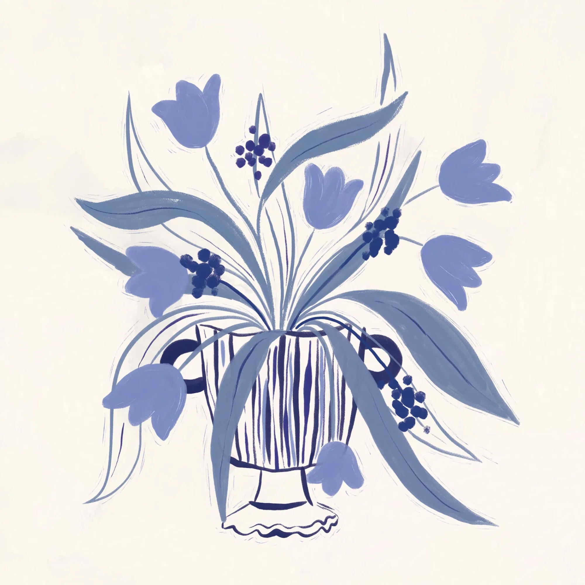 Floral & Flowers|Featured Artwork*Whistlefish Vase of Blue Blossoms Framed Print