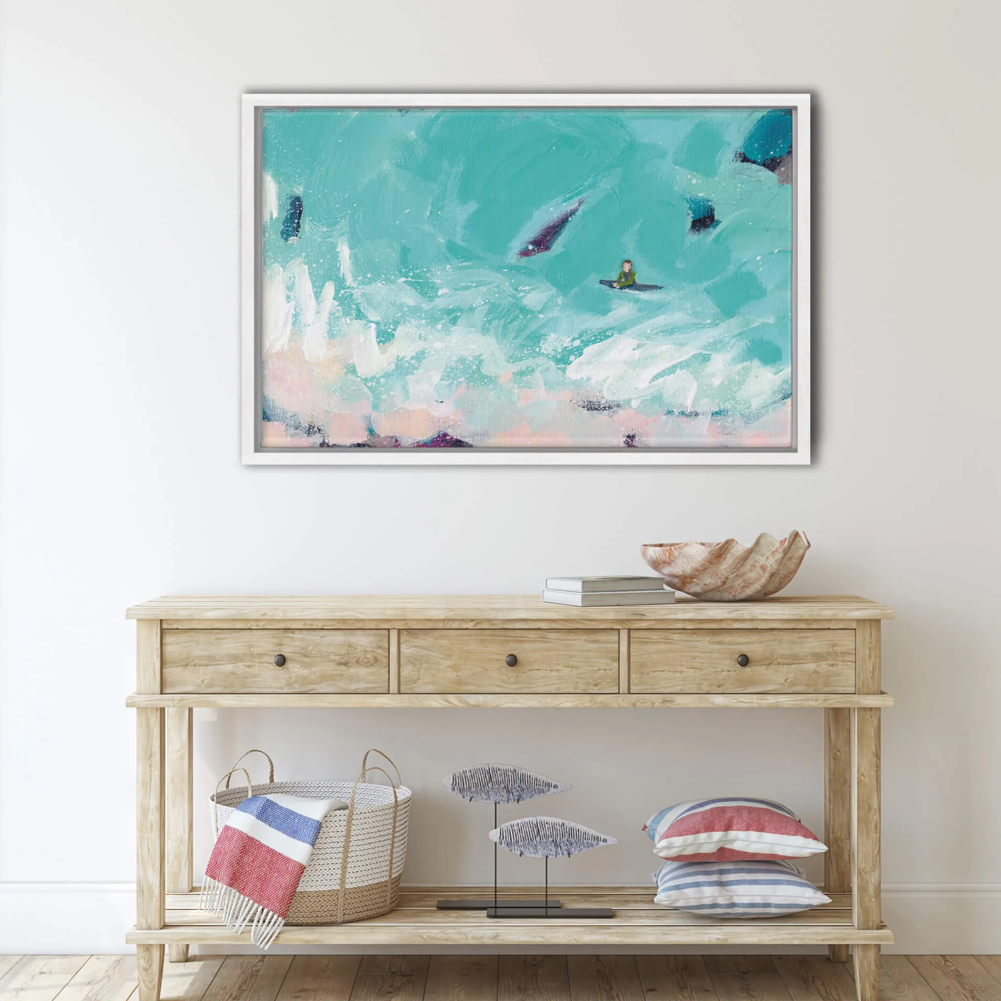 Coastal Scenes|Framed Canvas*Whistlefish Waiting For A Wave Framed Canvas