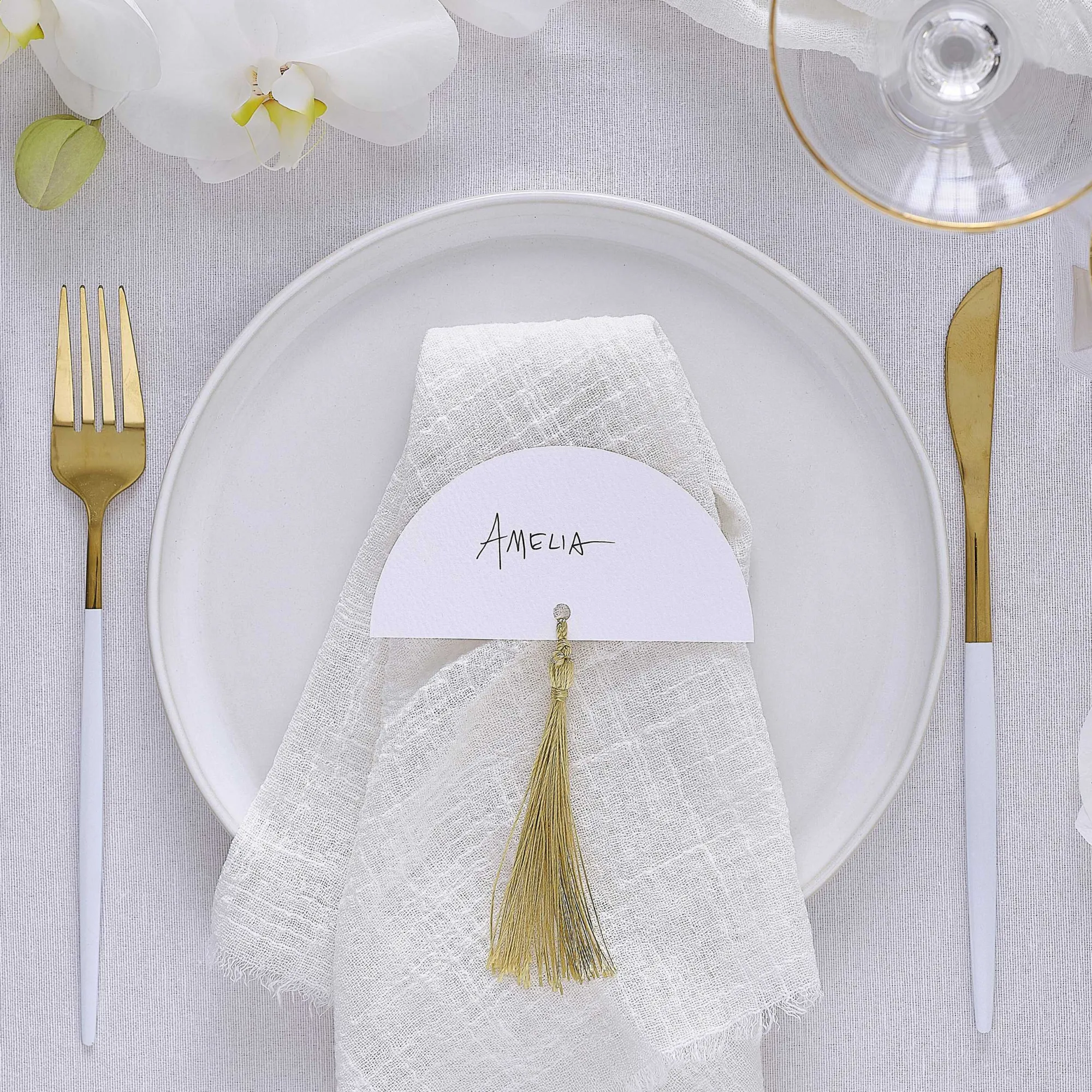 Wedding*Whistlefish Wedding Place Cards With Gold Tassels