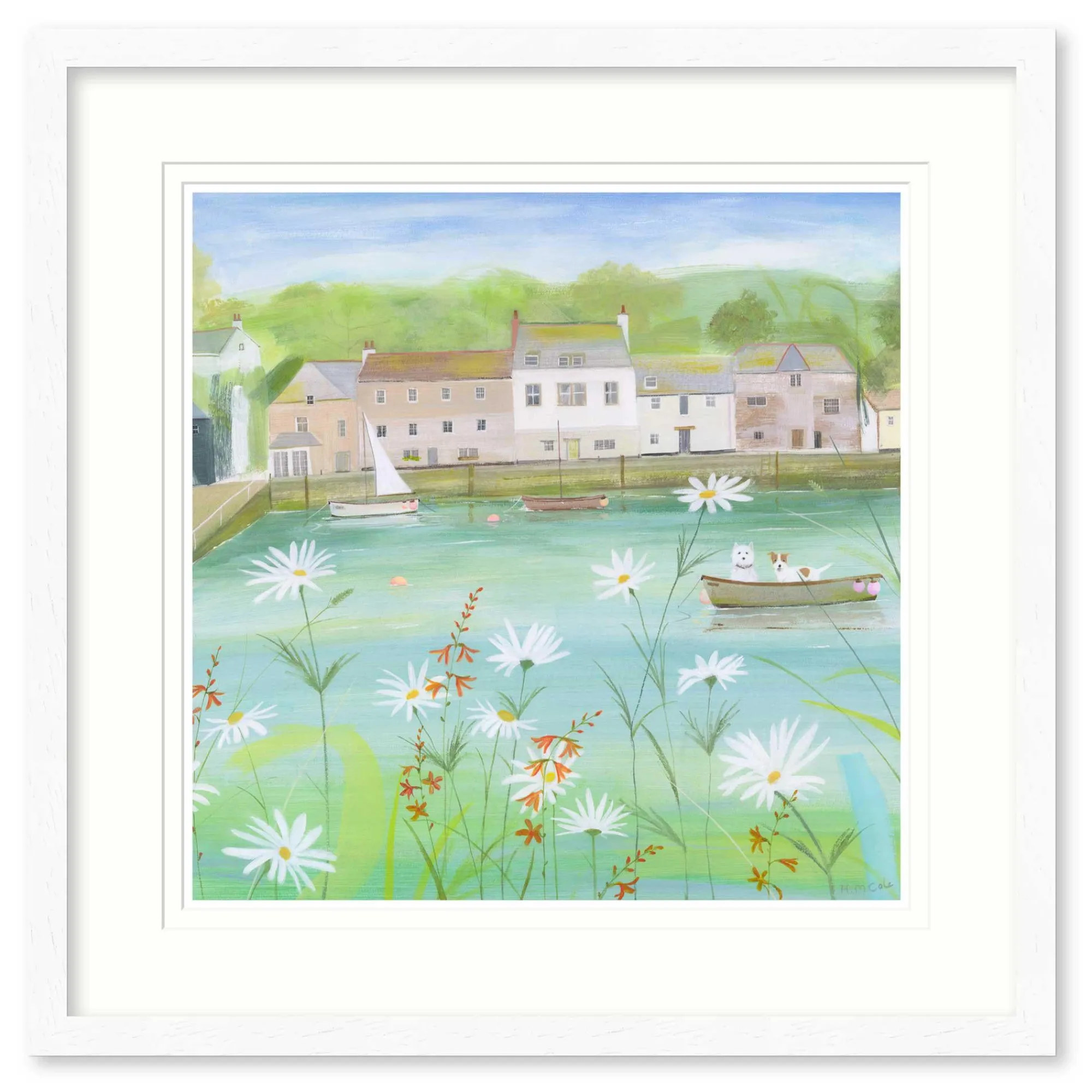 Coastal Scenes|Boat & Sailing*Whistlefish Westie In The Boat Framed Print