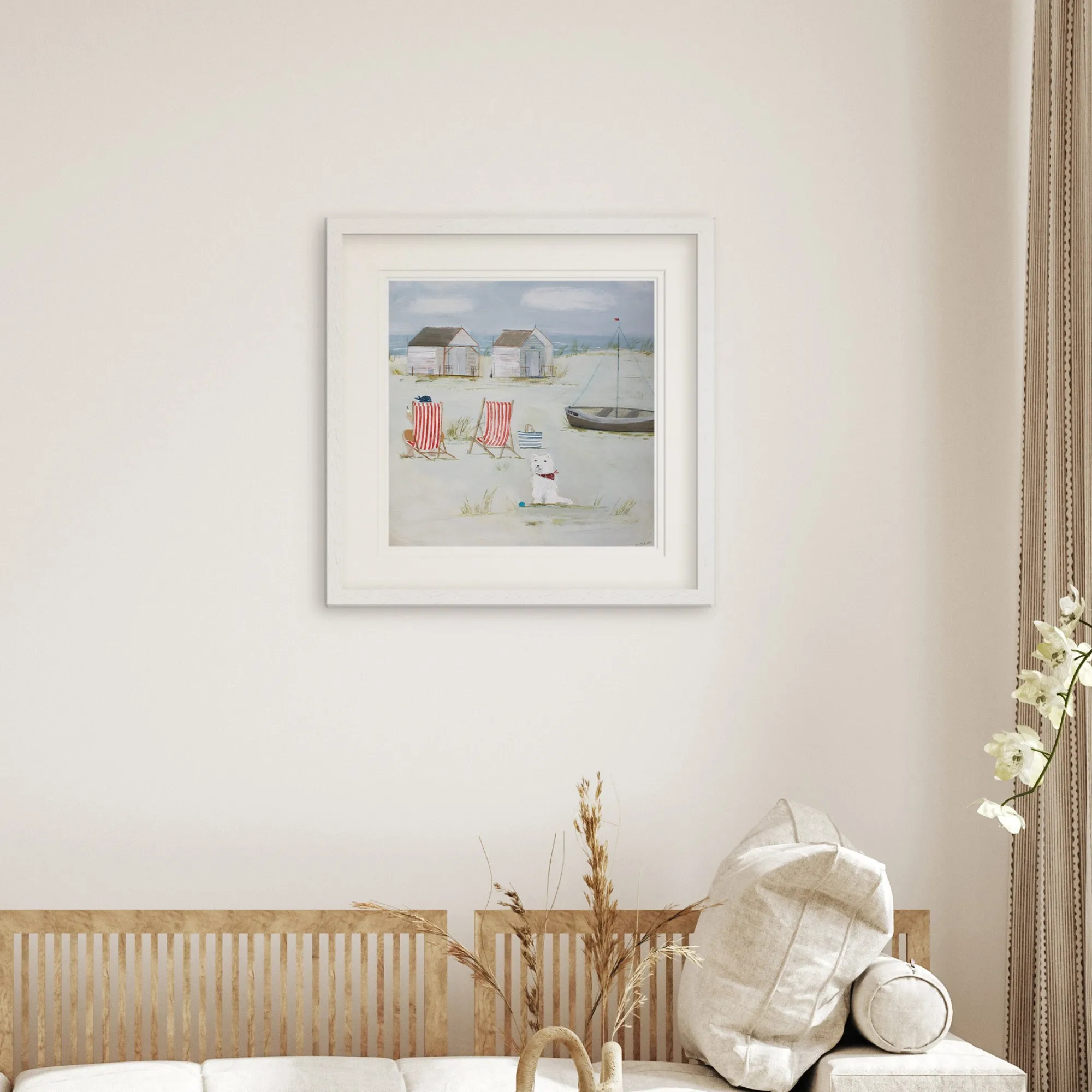 Coastal Scenes|Animal*Whistlefish Westie On The Dunes Framed Print