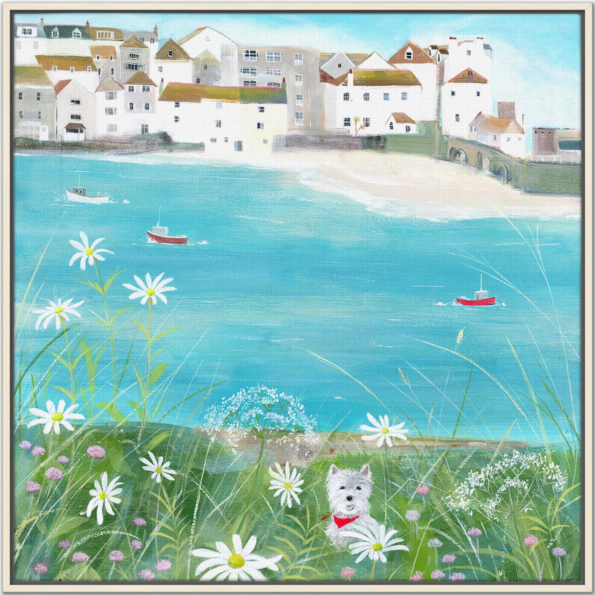 St Ives|Cornwall*Whistlefish Westie Watching St Ives Framed Canvas