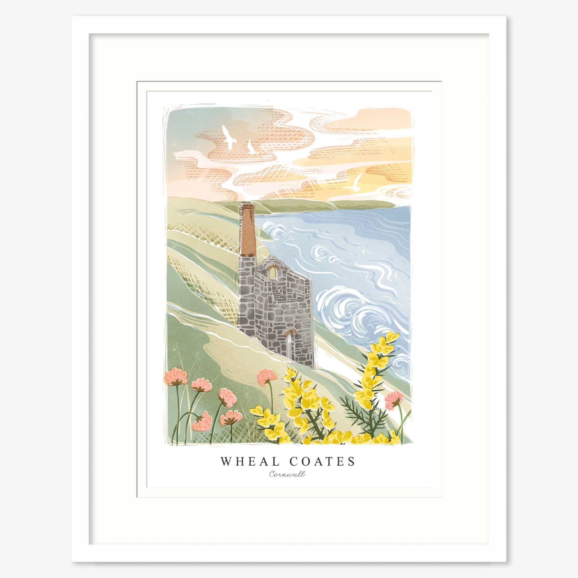 Travel|Cornwall*Whistlefish Wheal Coates Lino Large Framed Print